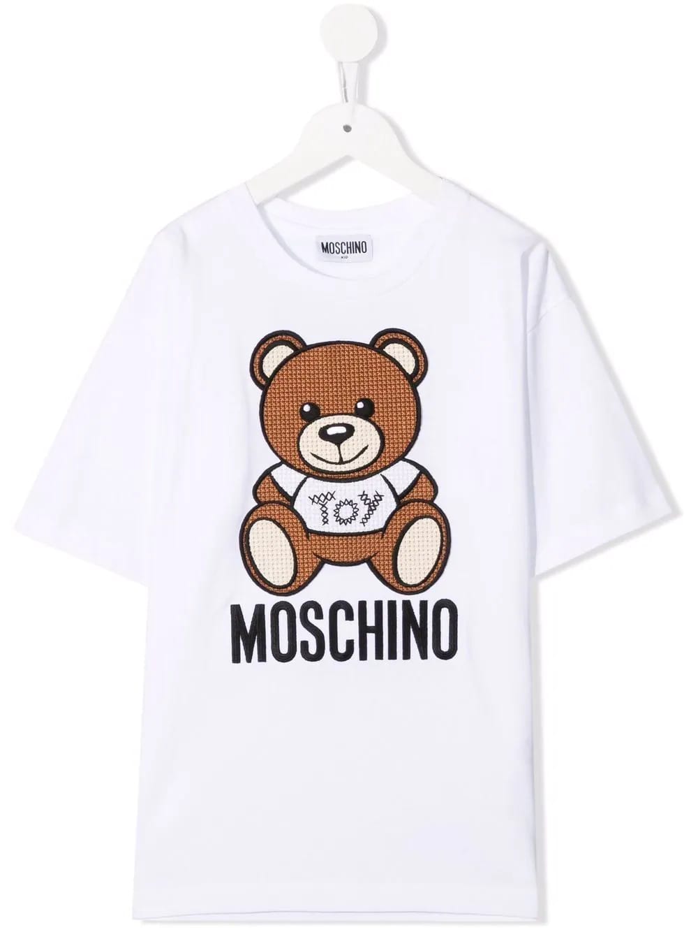 Moschino Kids White T-shirt With Embroidered Teddy Bear