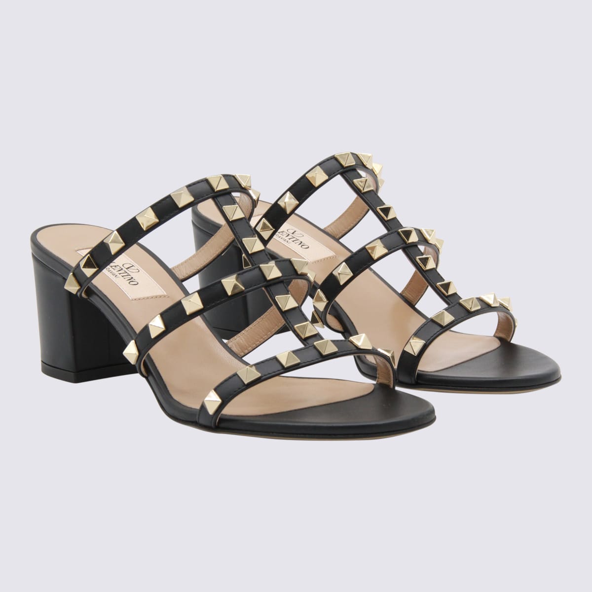Valentino Garavani Rockstud Calfskin Leather Slide Sandal 60 Mm Woman Marine 39 In Black