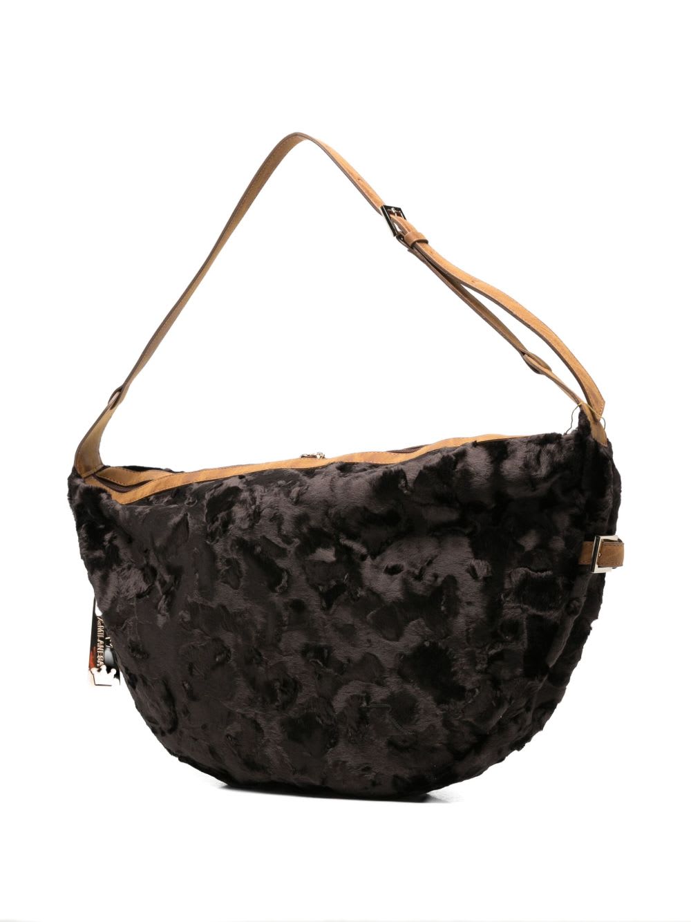 La Milanesa Fur-effect Half-moon Shoulder Bag In Brown