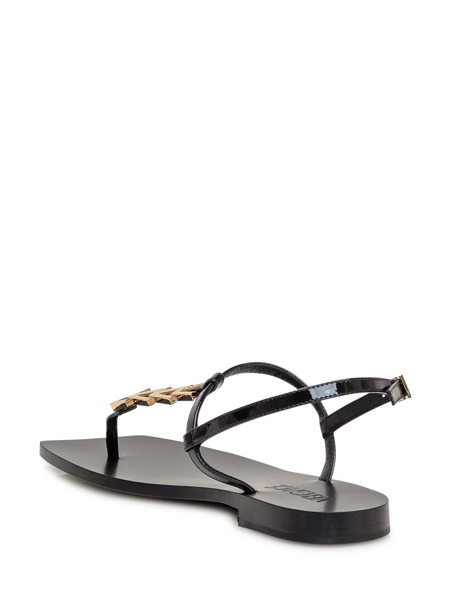 Versace 'medusa '95' Black Low Sandals With Logo Detail In Black- Gold