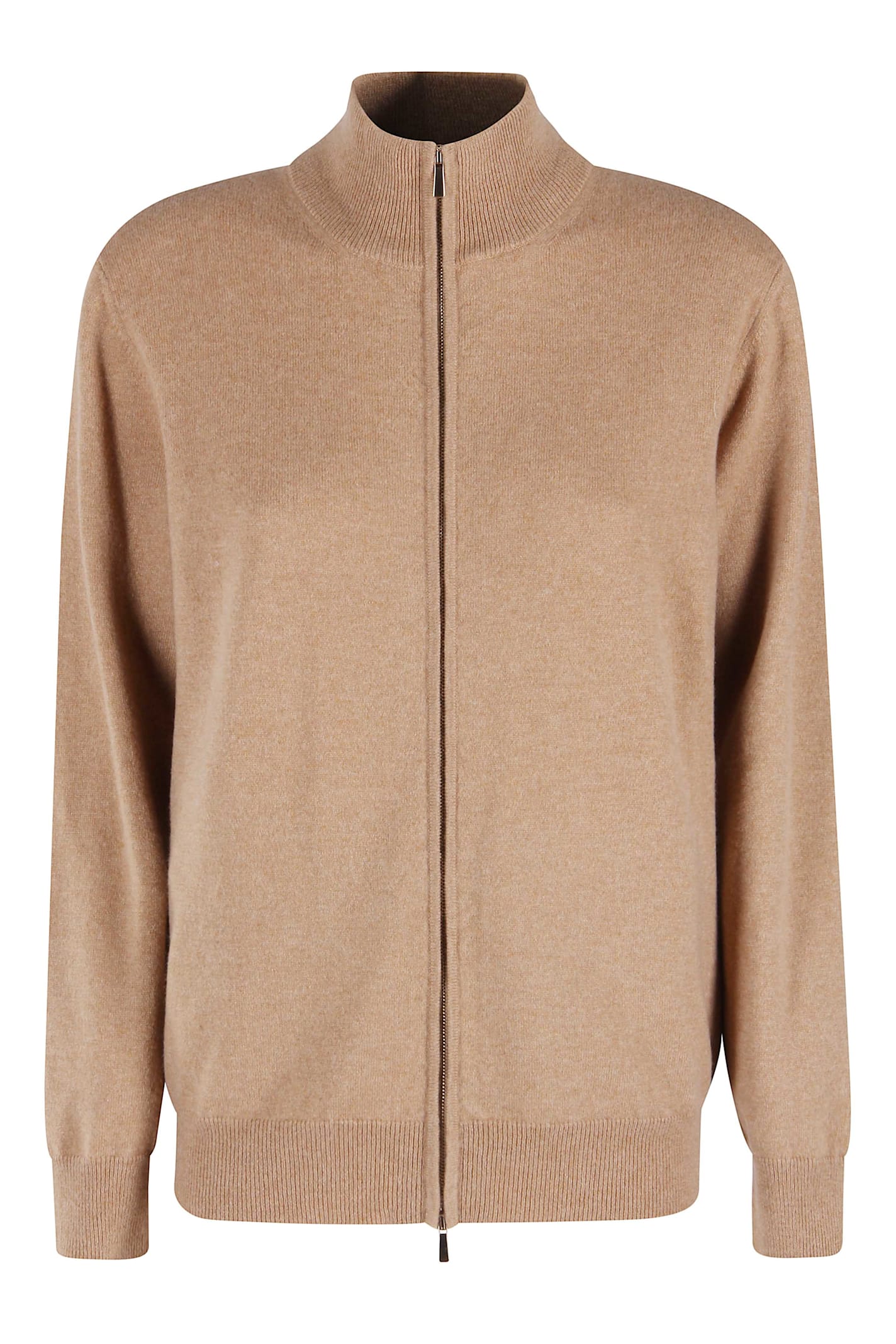 Malo Zip High-neck Cardigan In Brown