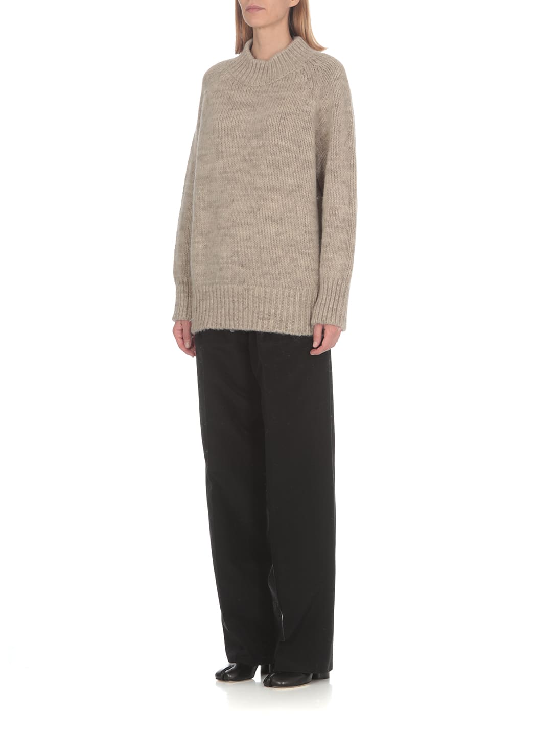 Maison Margiela Chunky-knitted Crewneck Jumper In Beige