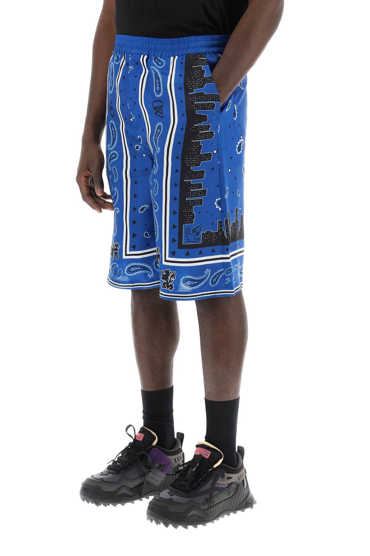 Shop Off-white Bermuda Shorts With Paisley Pattern In Nautical Blue (blue)