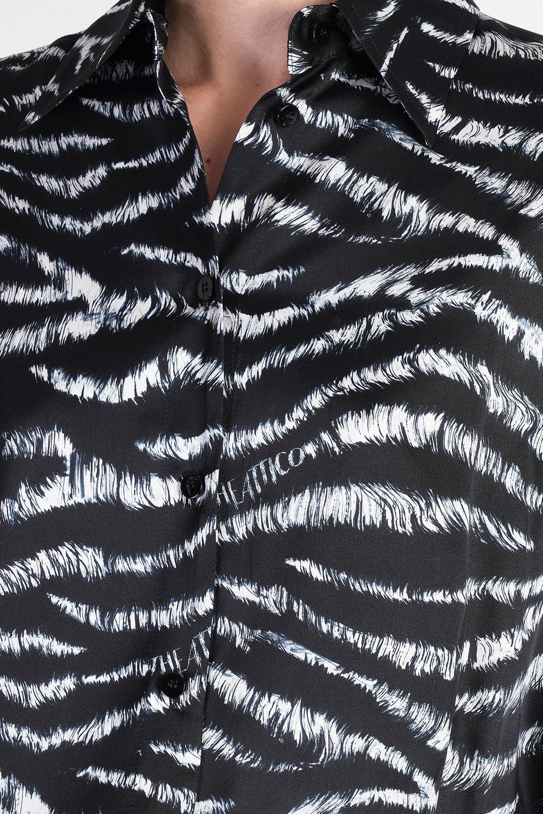 Attico Silvye Zebra Print Satin Shirt Dress In White E Black