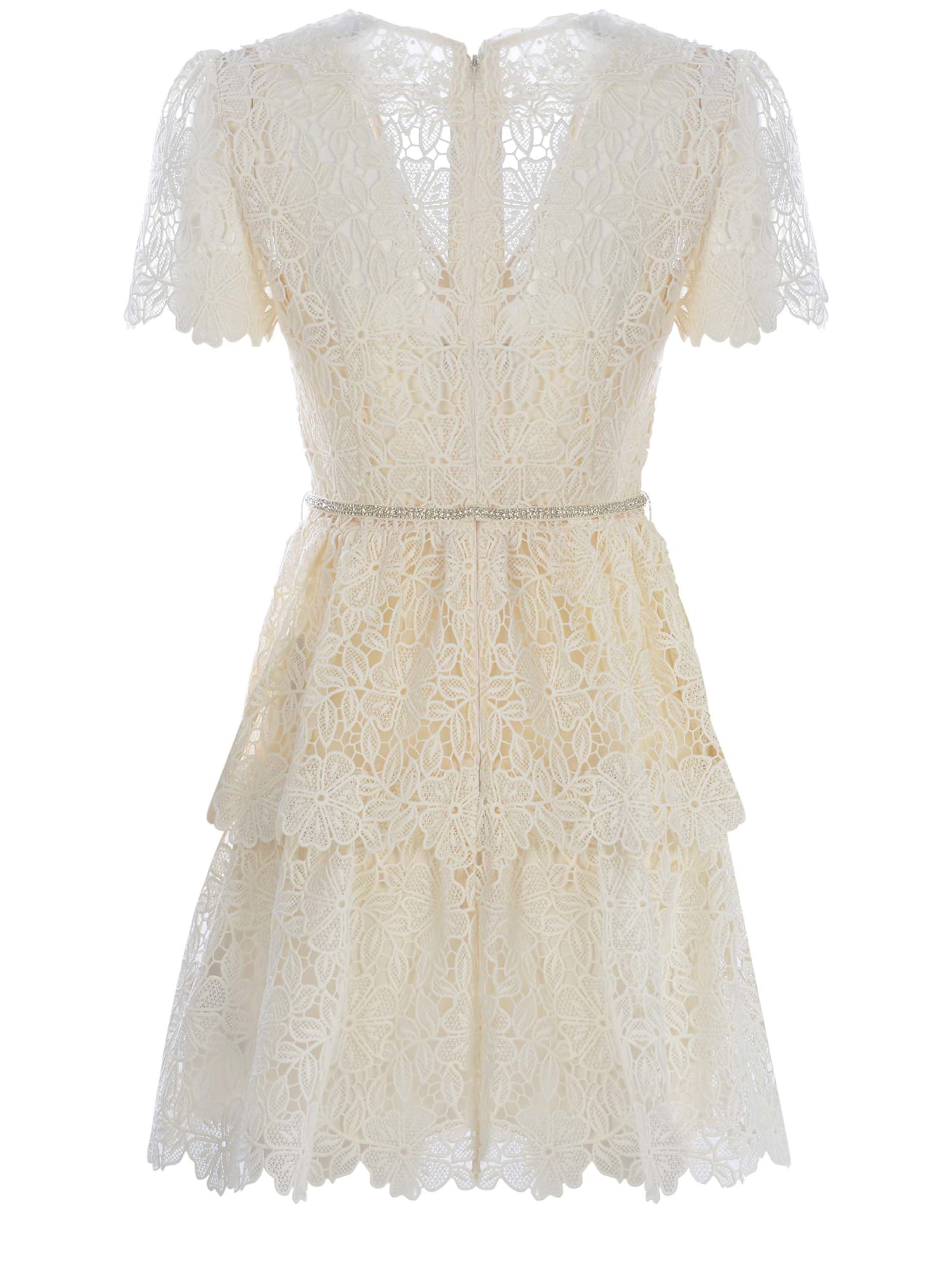 Shop Self-portrait Dress  Made Of Lace In Crema