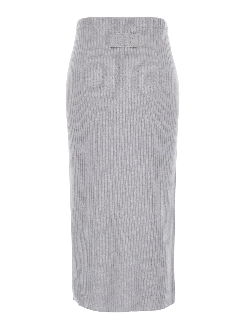 Shop Twinset Midi Grey Skirt With Logo Patch In Knit Woman