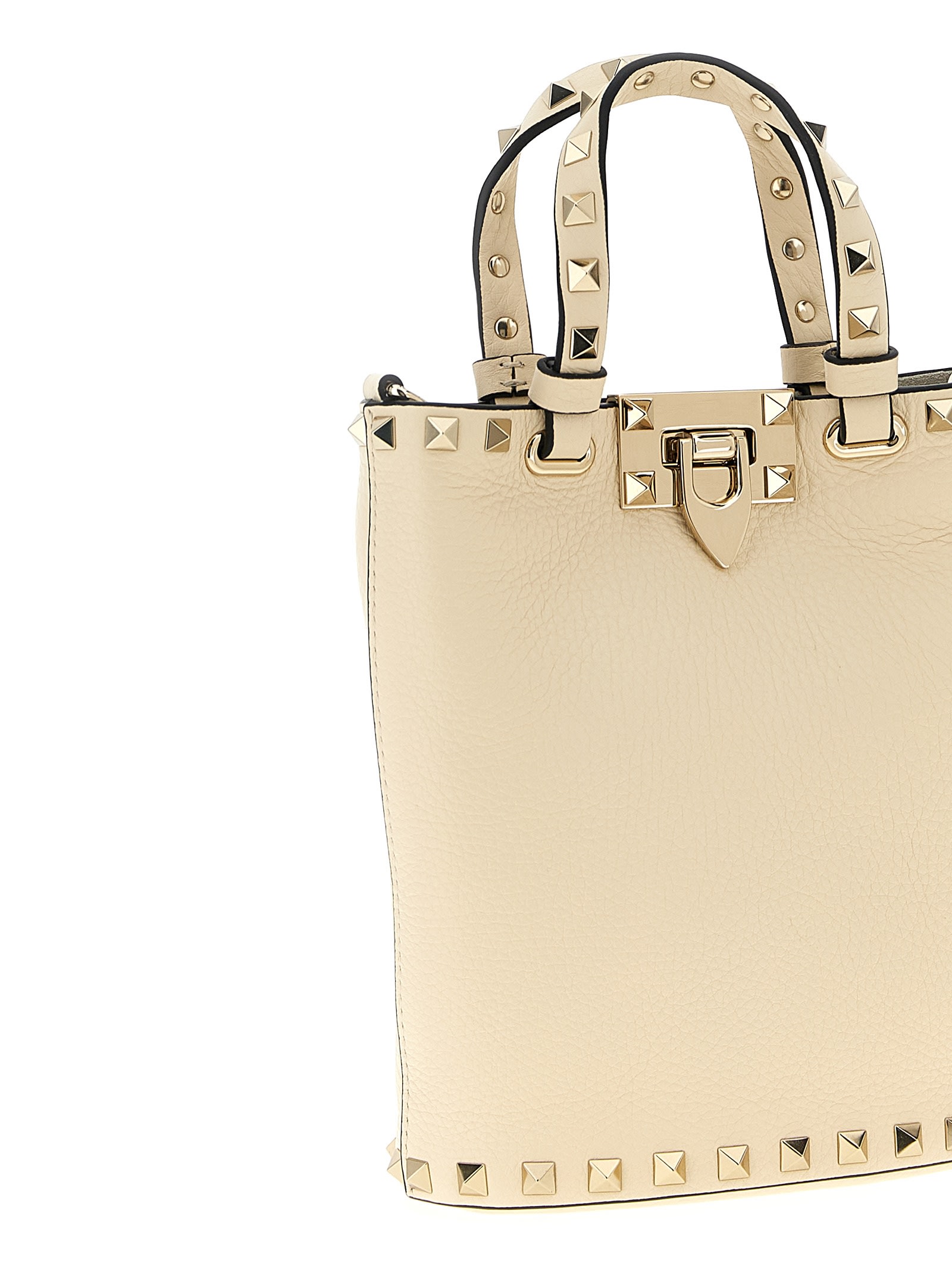 Valentino Rockstud Textured Leather Clutch Bag In White
