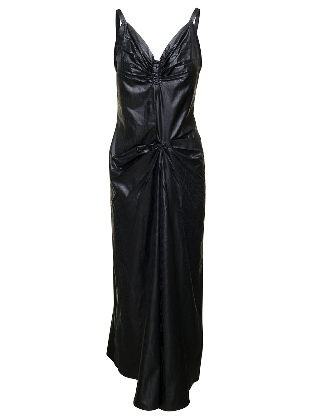 Shop Maison Margiela Black Poly Ruched Midi Dress In Polyester Woman