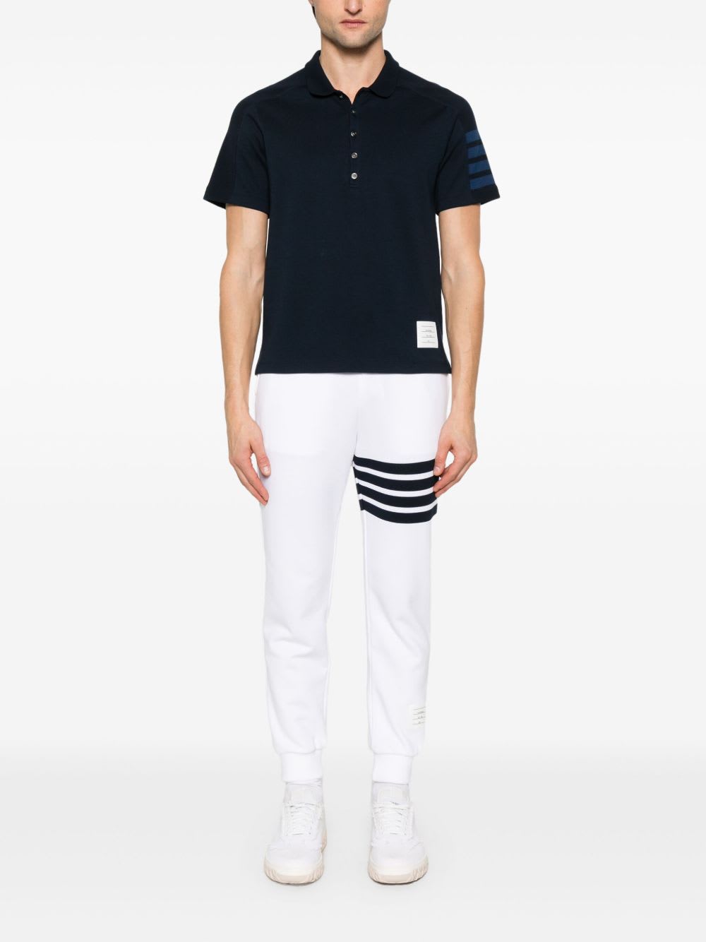 Thom Browne Cotton Sweatpants With Signature Stripe Detail In White