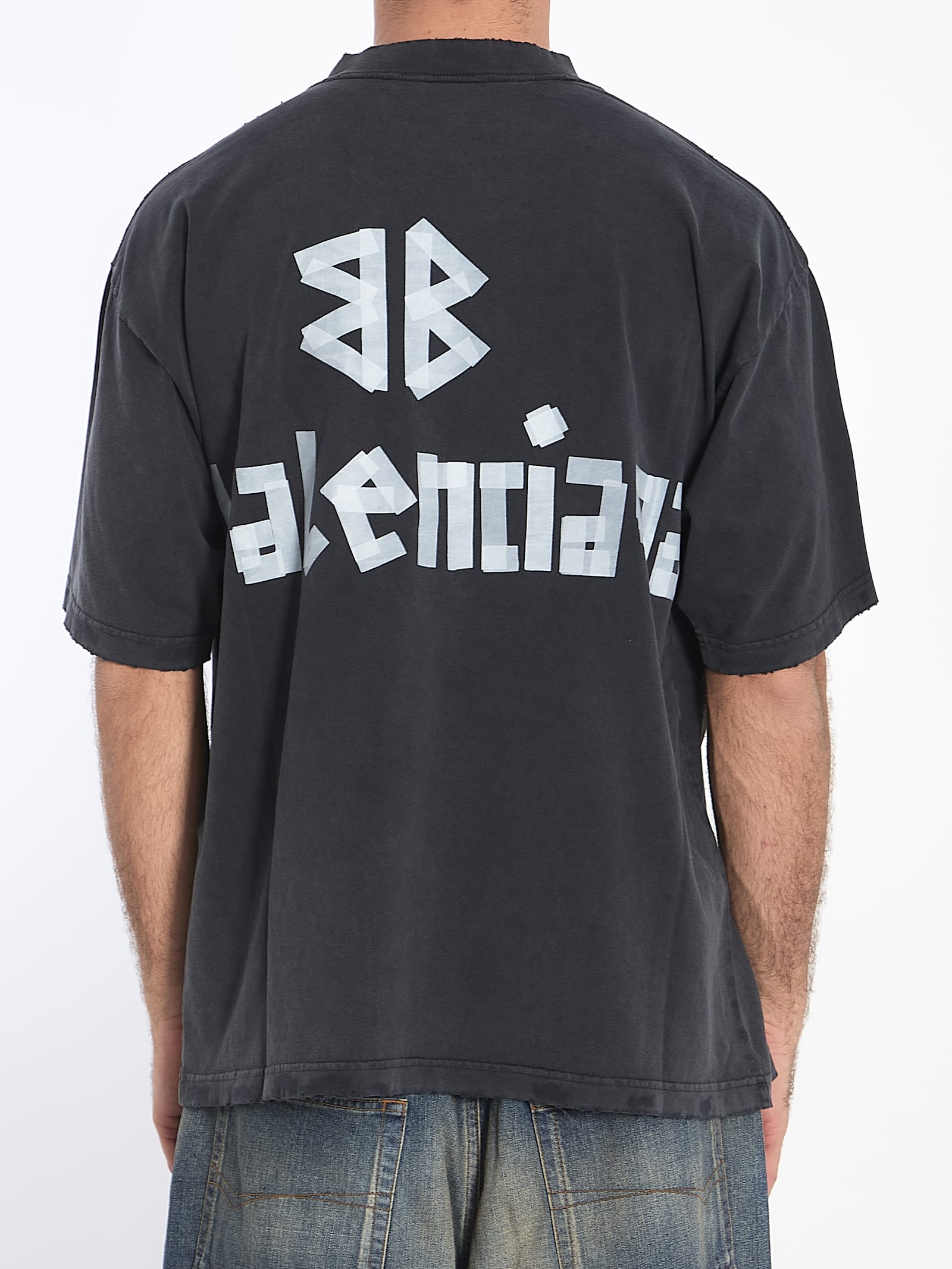 Balenciaga Tape Type Logo T-shirt In Grey
