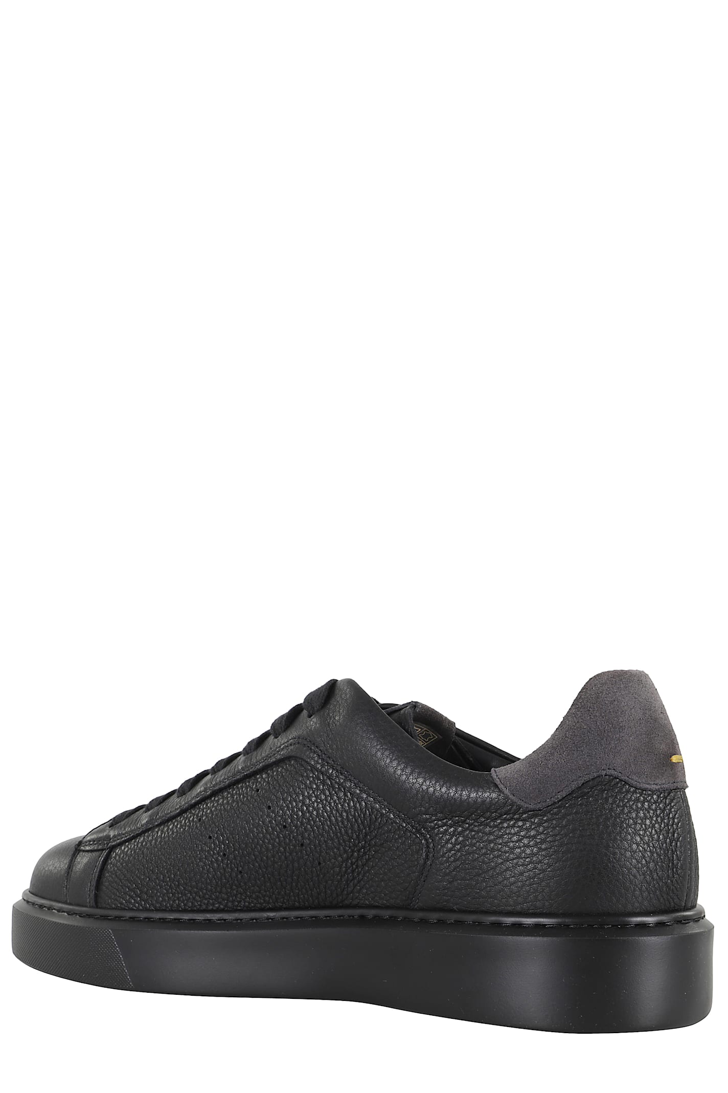 Doucal's Black Tumbled Leather Sneakers With Suede Heel In Black