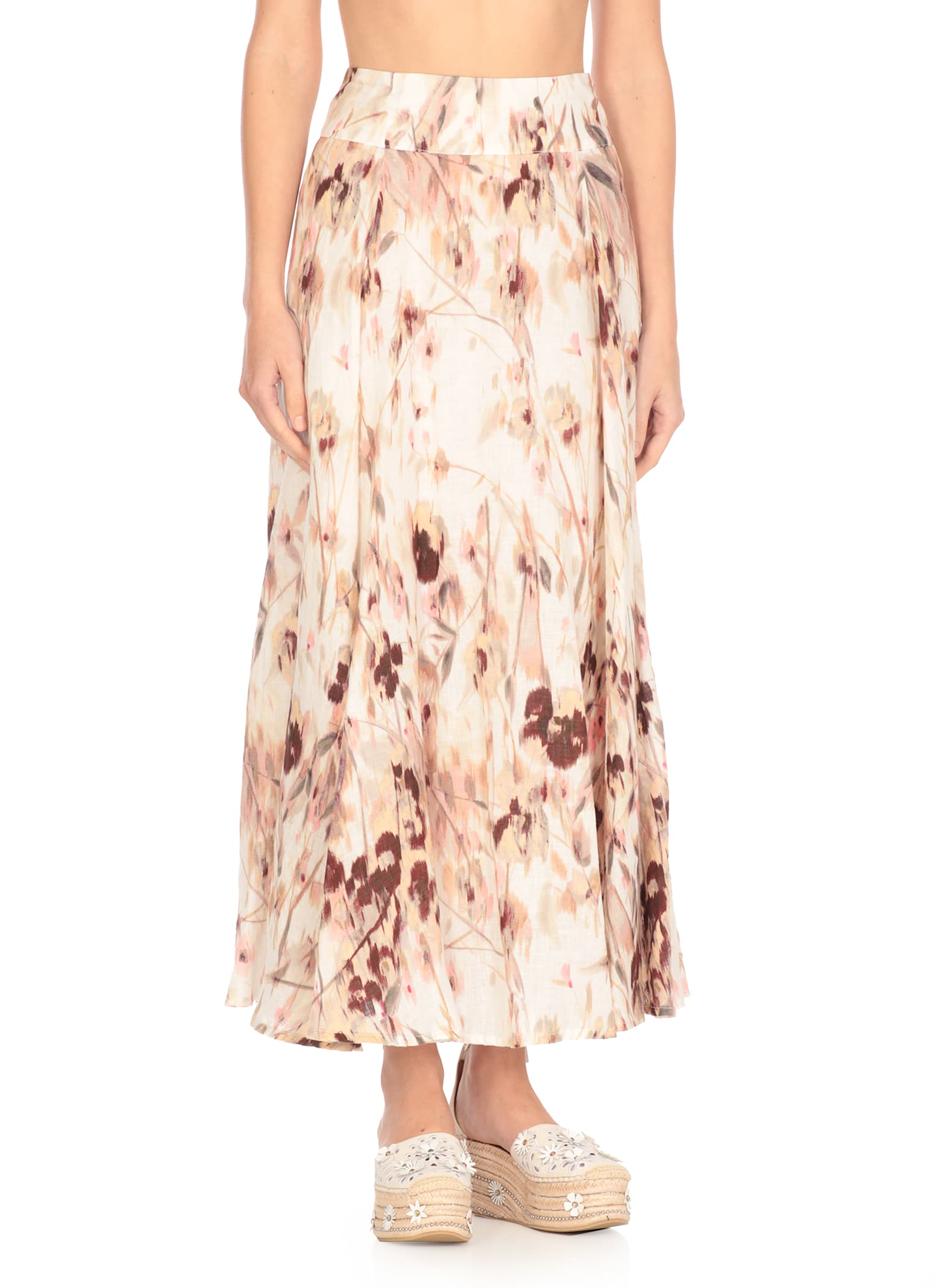120% Lino White Cotton Skirt In Multi