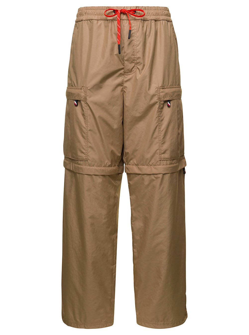 MONCLER BEIGE CARGO PANTS WITH DRAWSTRING AND PATCH POCKETS IN NYLON MAN