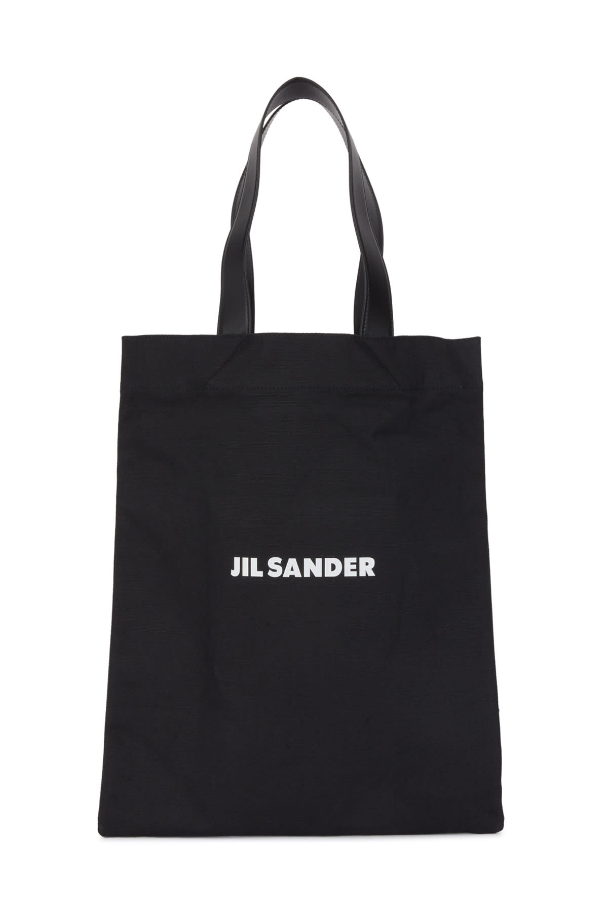 Jil Sander Logo Print Cotton-linen Blend Tote Bag In 001