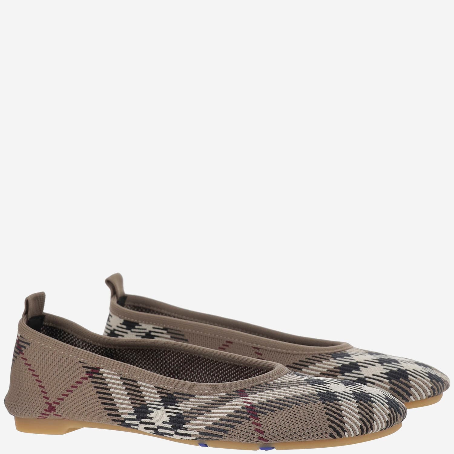 Burberry Knit Baby Nylon Blend Ballerinas With Knitted Traditional Check In Red