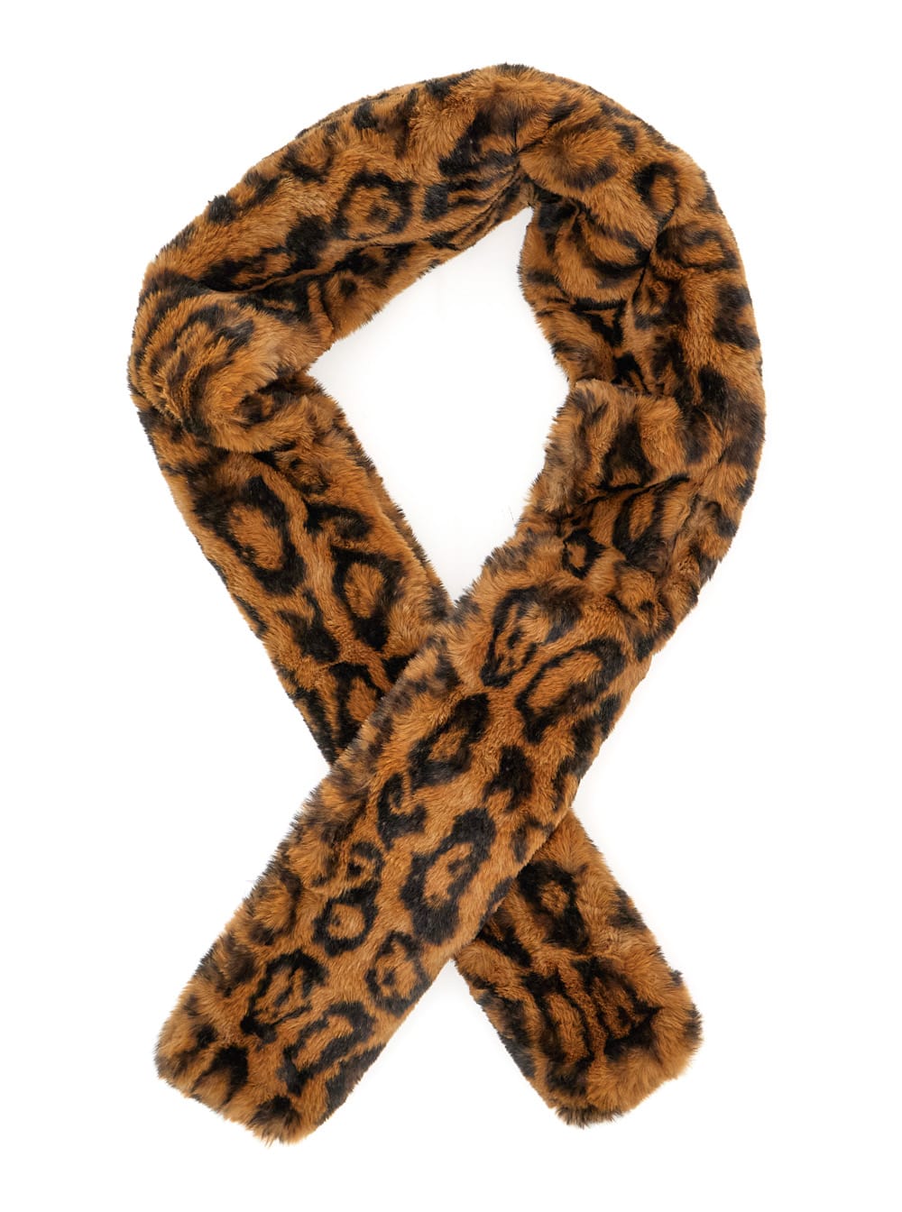Apparis Kai Brown Rectangular Scarf With All-over Leopard Print In Ecofur Woman In Brown
