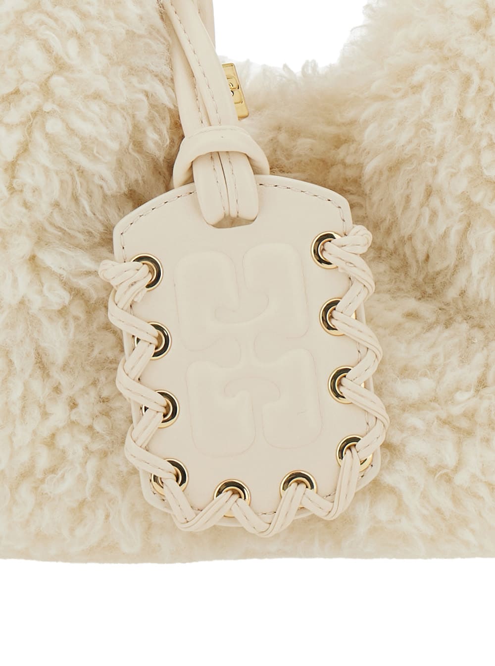 Ganni White Handbag With Adjustable And Removable Shoulder Strap And Top Zip Closure In Ecofur In White