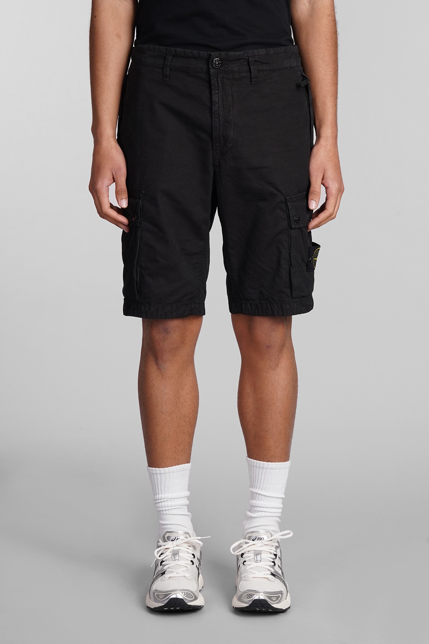 Shop Stone Island Shorts In Black Cotton