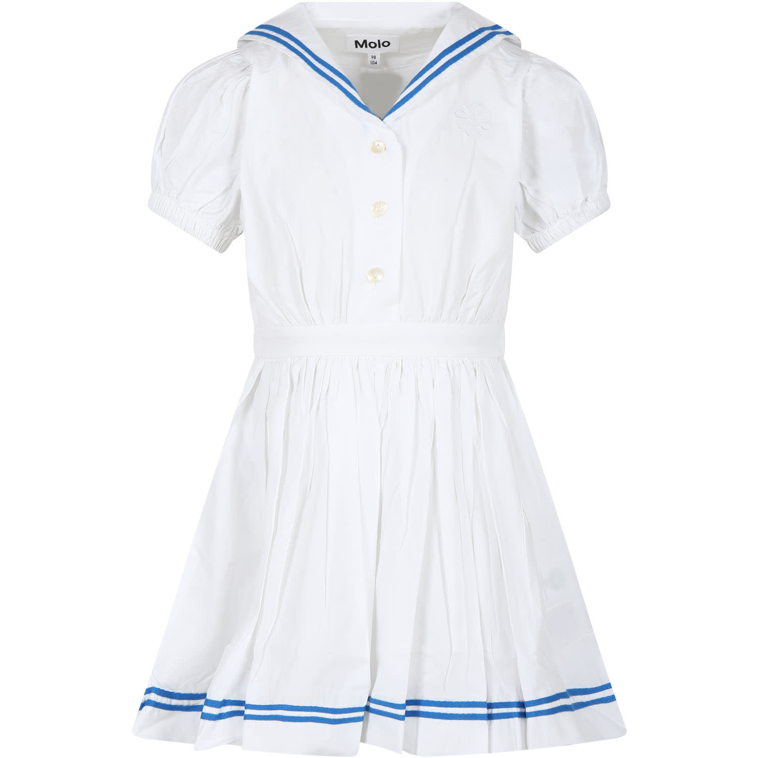 Molo Kids' White Dress For Girl With Embroidery