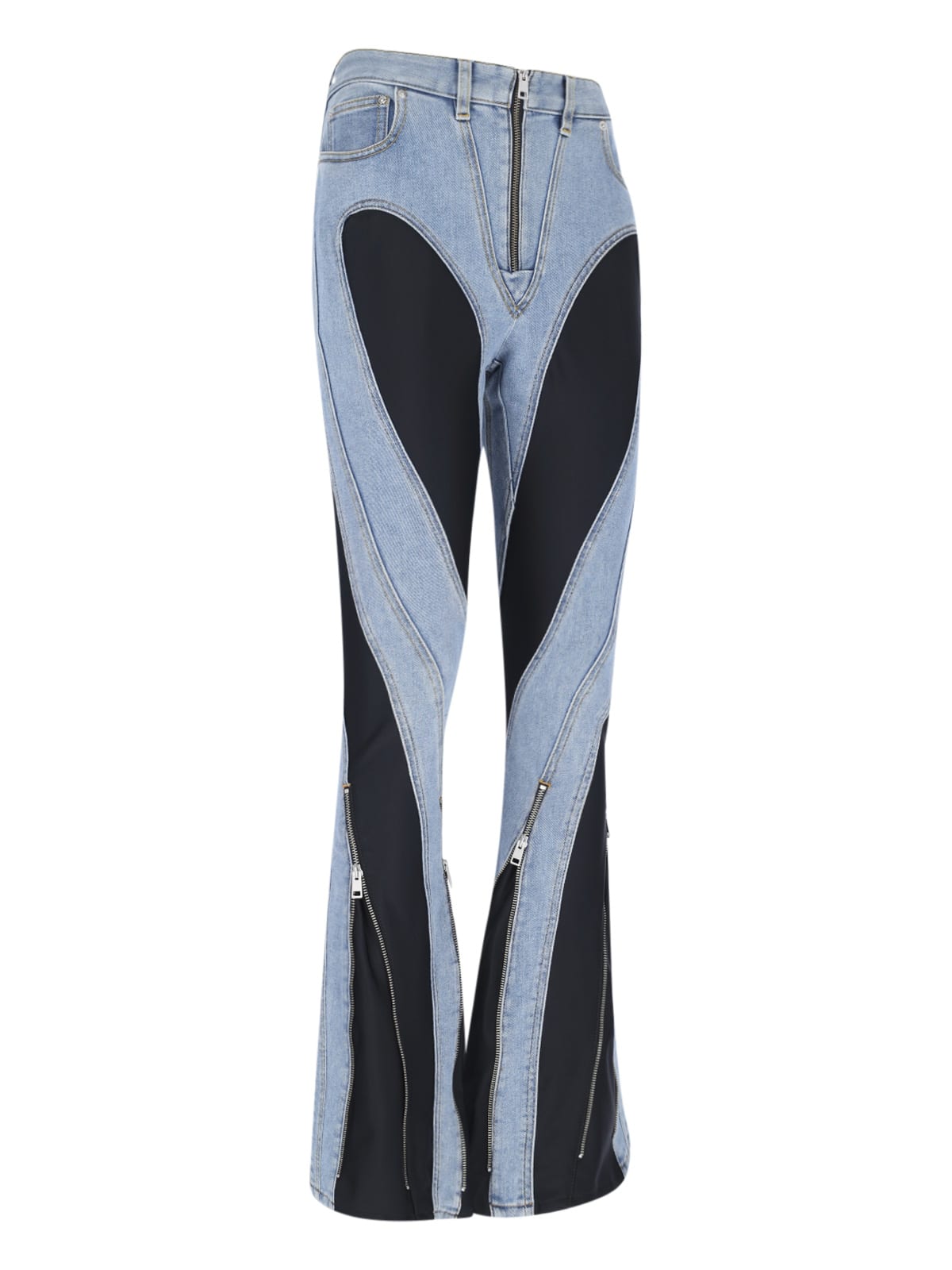Shop Mugler Bi-material Jeans In Light Blue