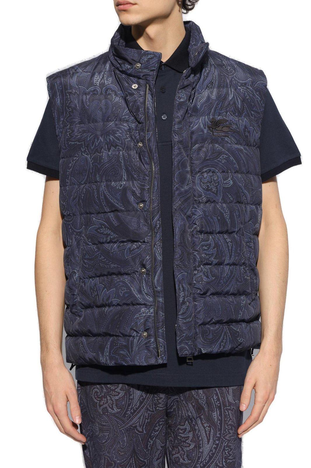 Shop Etro Paisley Print Quilted Down Vest In Blue