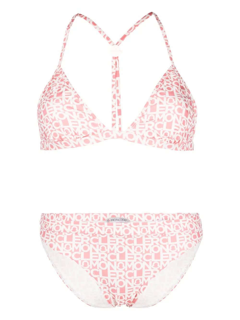 Moncler Logo-print Stretch Bikini In Pink