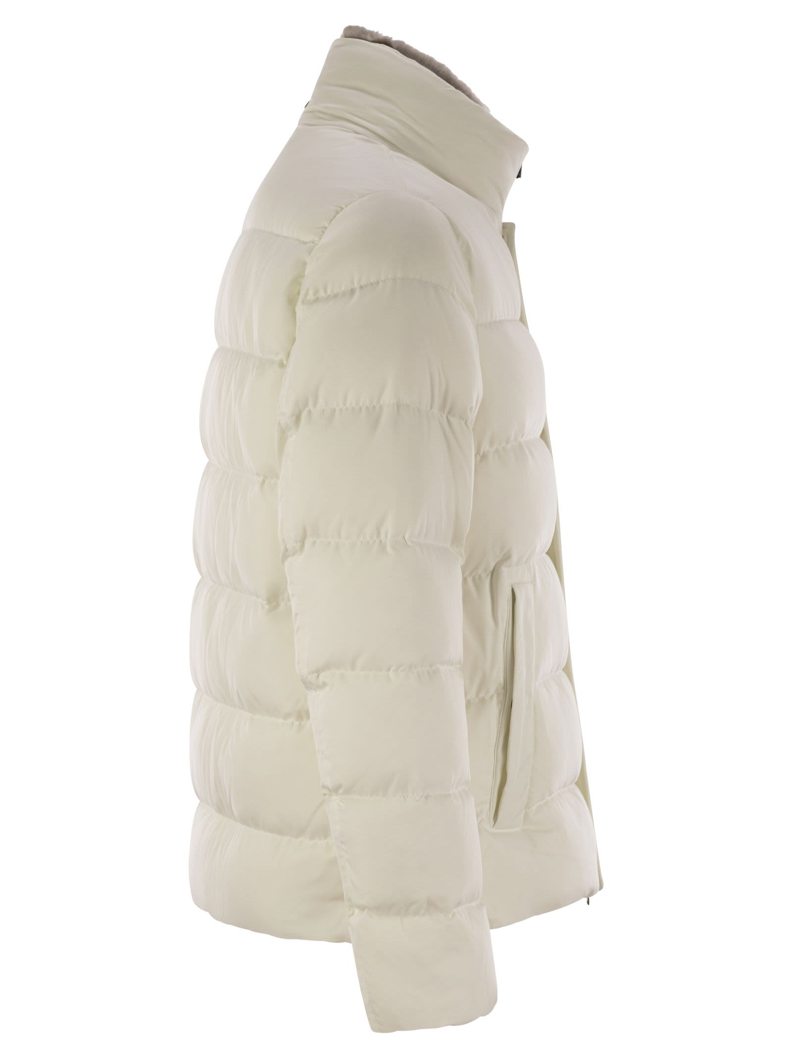 Shop Herno Short Down Jacket With Detachable Fur Insert In White