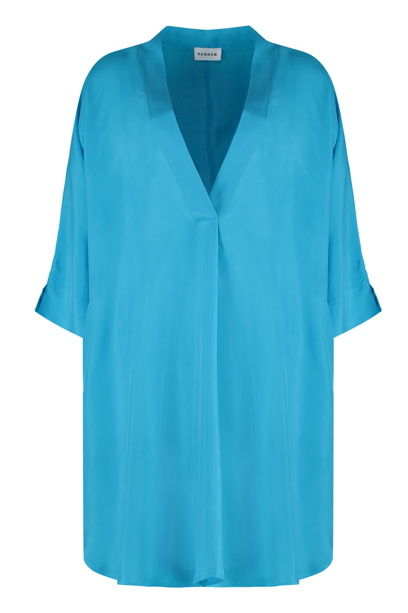 Shop P.a.r.o.s.h Silk Dress In Turquoise