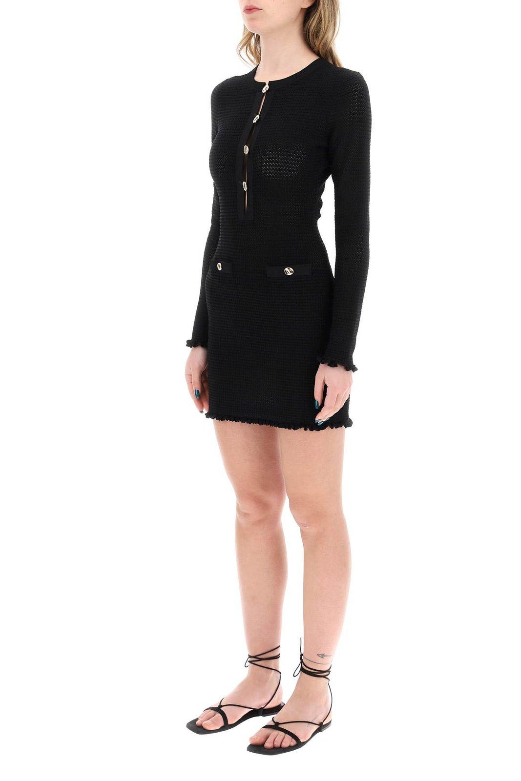 Shop Self-portrait Kintted Long Sleeved Mini Dress In Black