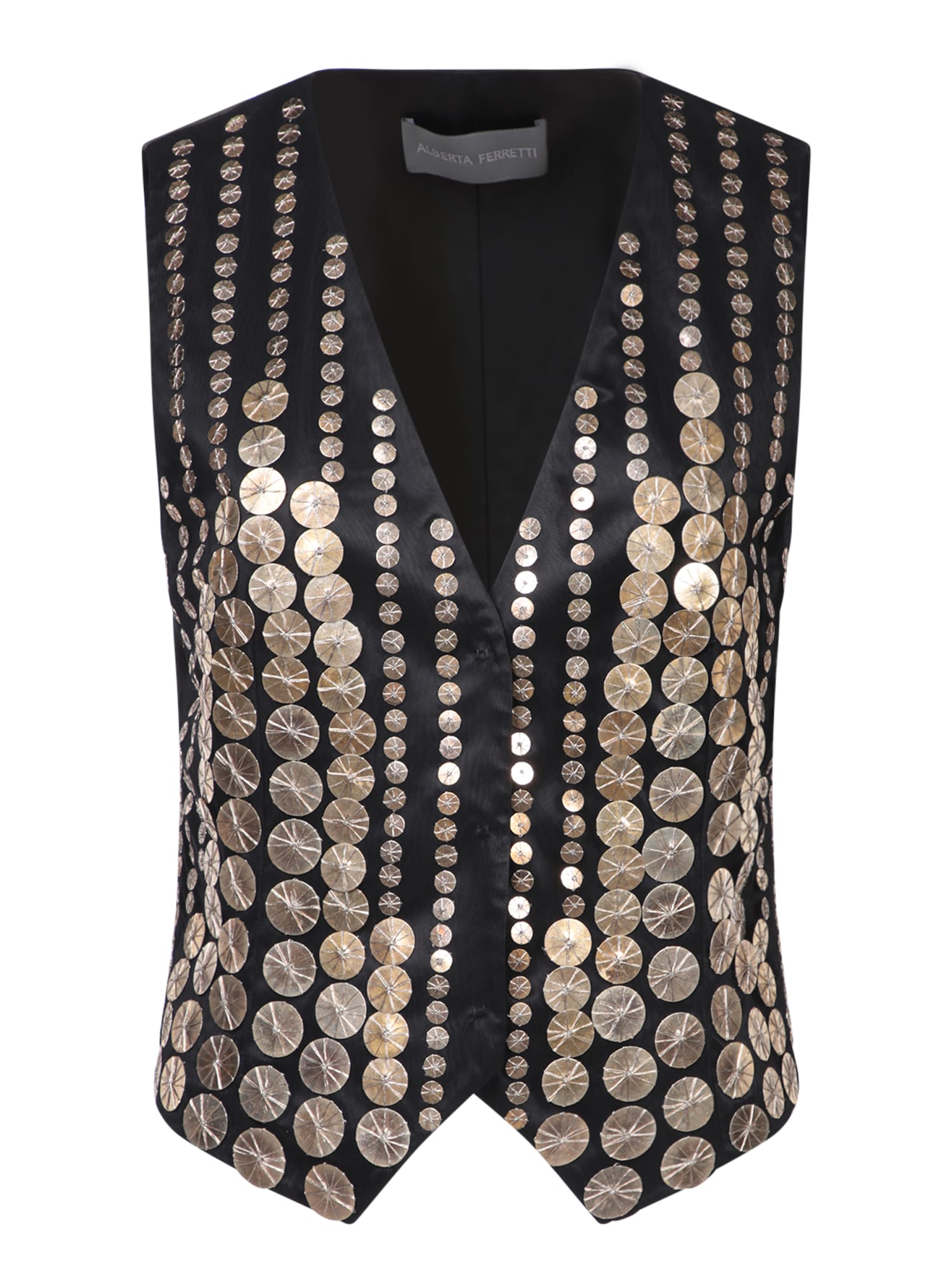 Shop Alberta Ferretti Mikado Embroidered Black-gold Vest