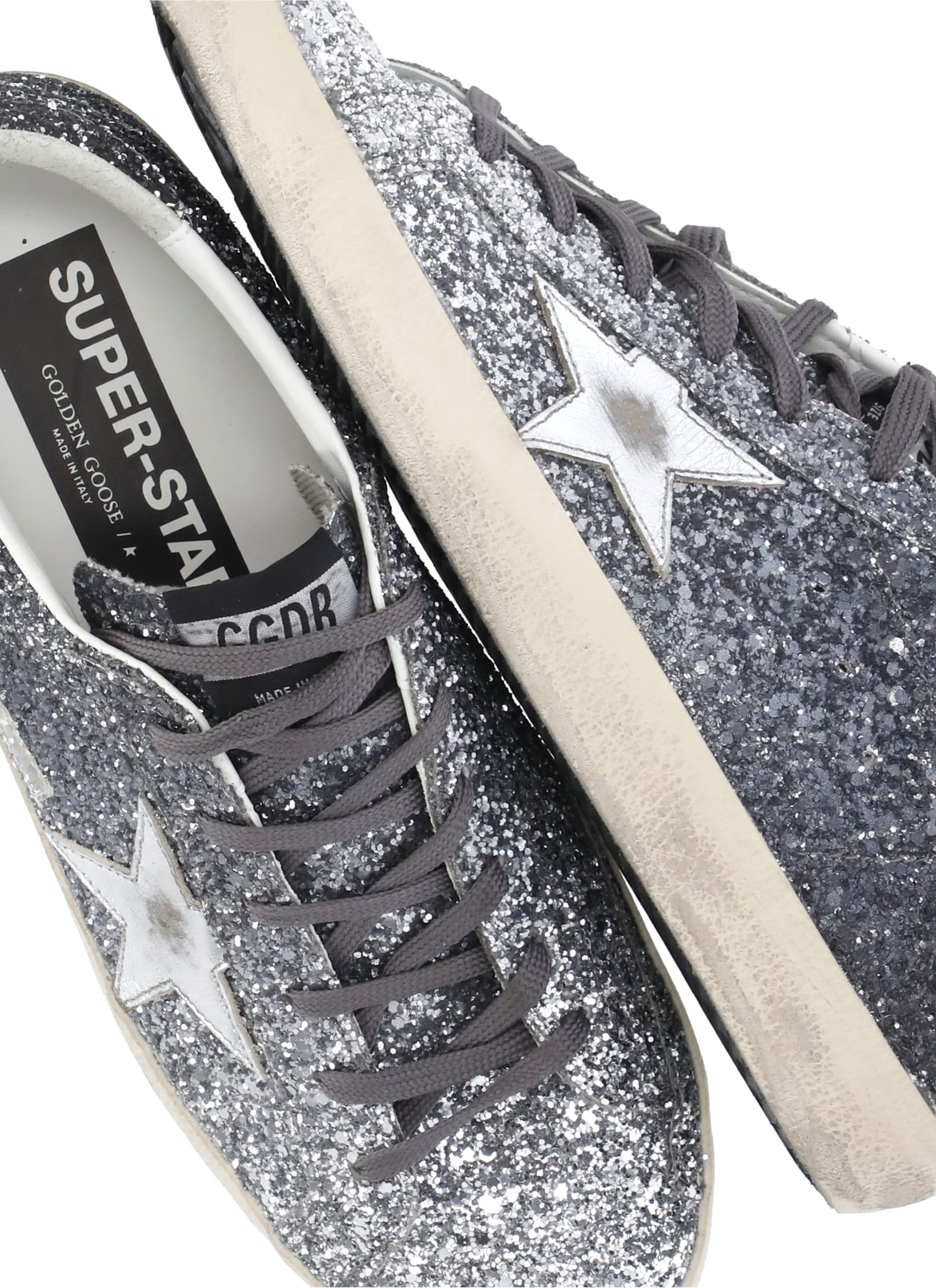 Golden Goose Super-star Classic With List Glitter Upper Toe Tongue And Heel Laminated Star Sneakers Grey In Silver