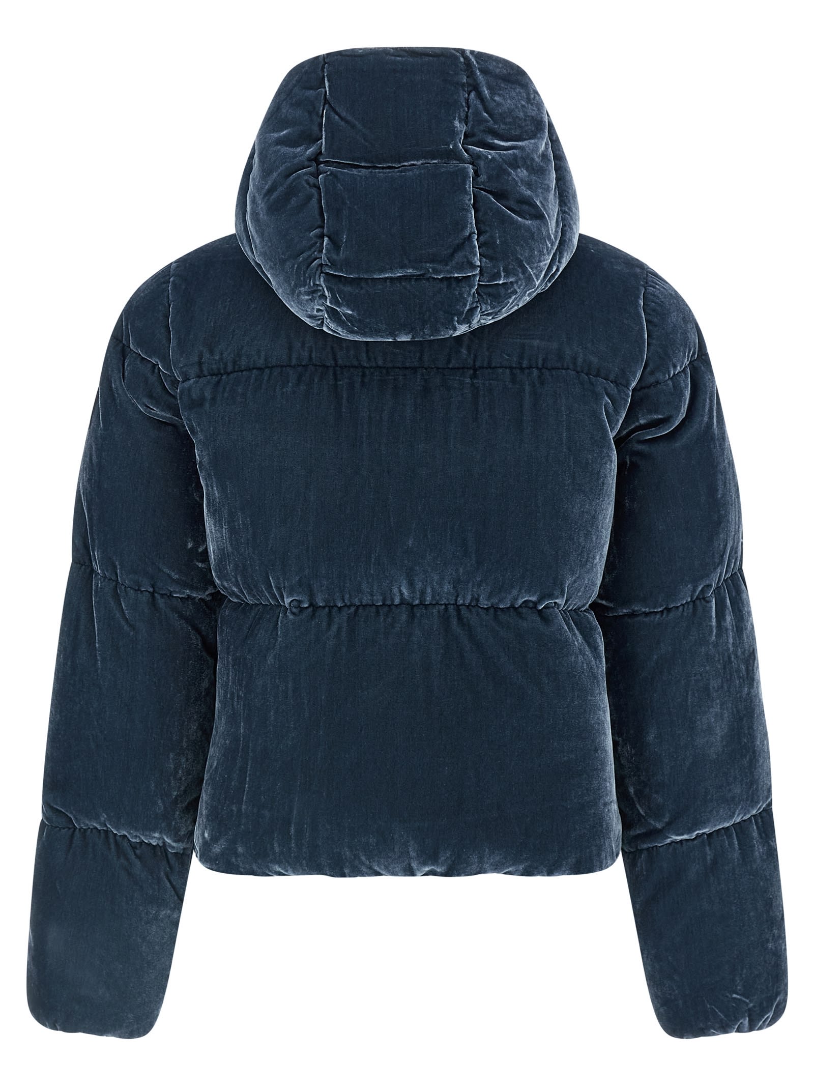 Elisabetta Franchi Velvet Down Jacket In Blue
