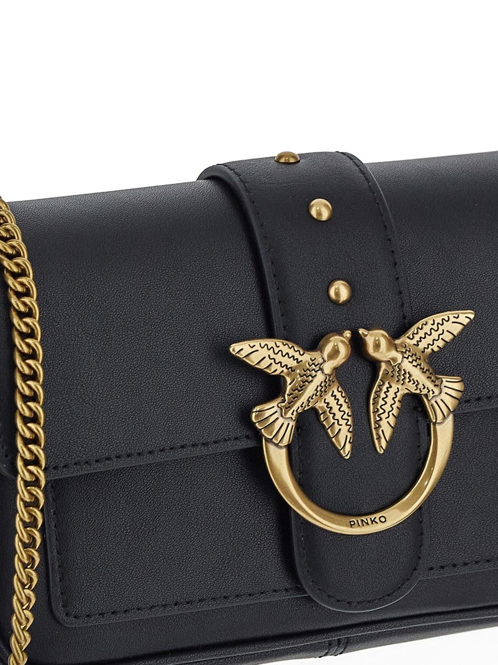 Pinko Love One Shoulder Bag In Q Nero Antique Gold