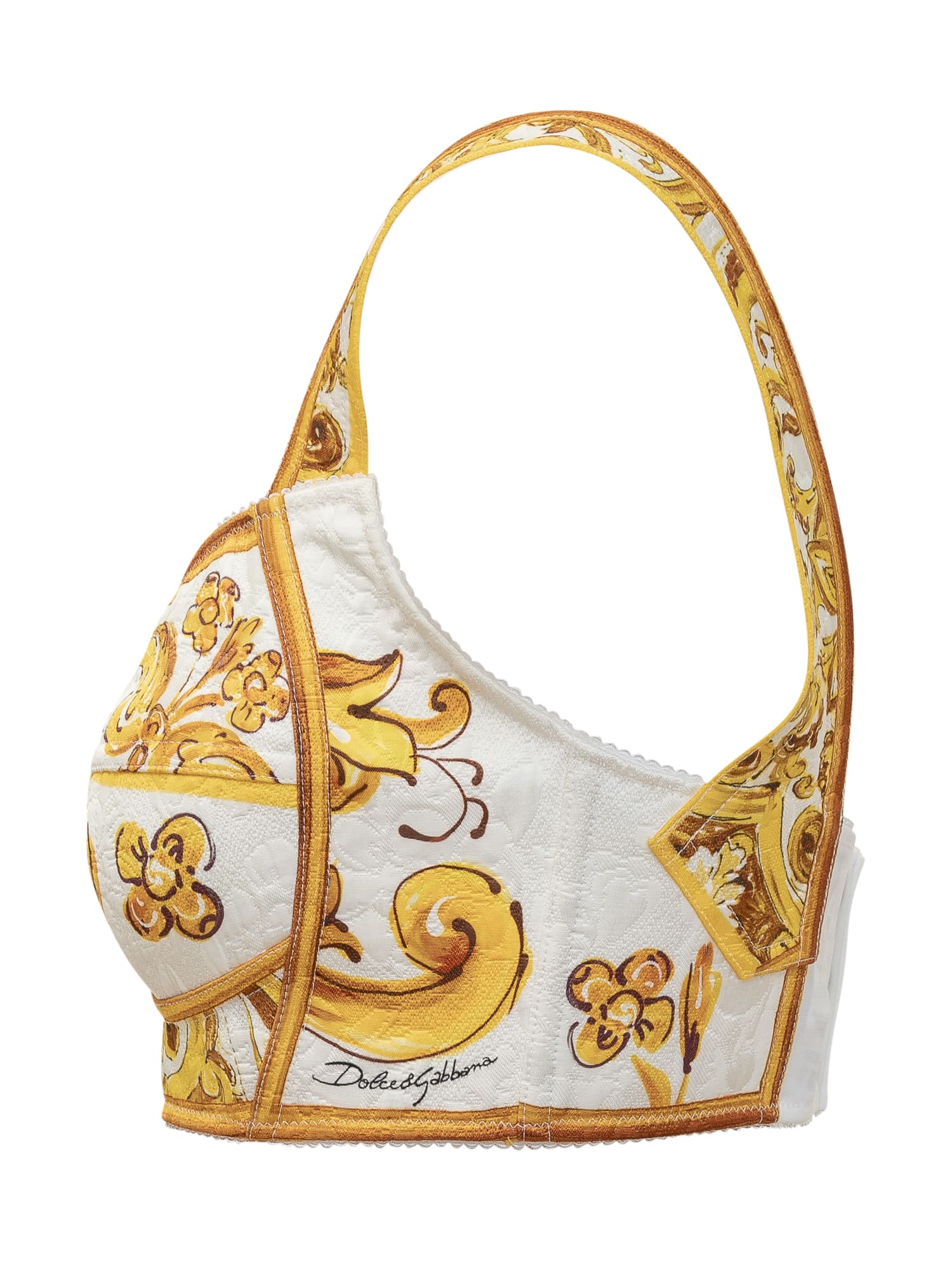 Shop Dolce & Gabbana Maiolica Bustier Top In Yellow