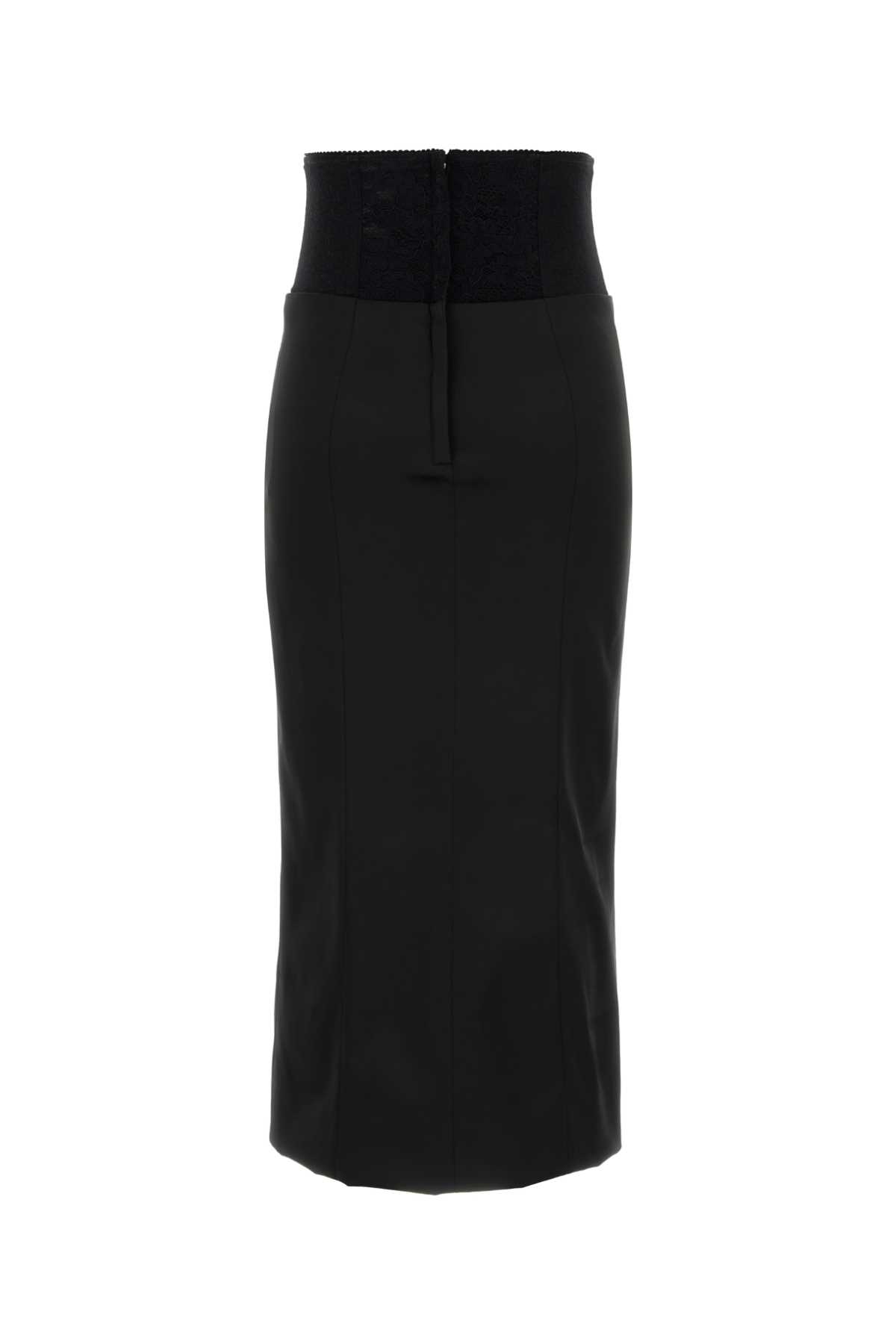 Dolce & Gabbana High Waist Midi Length Skirt With Back Slit In Black