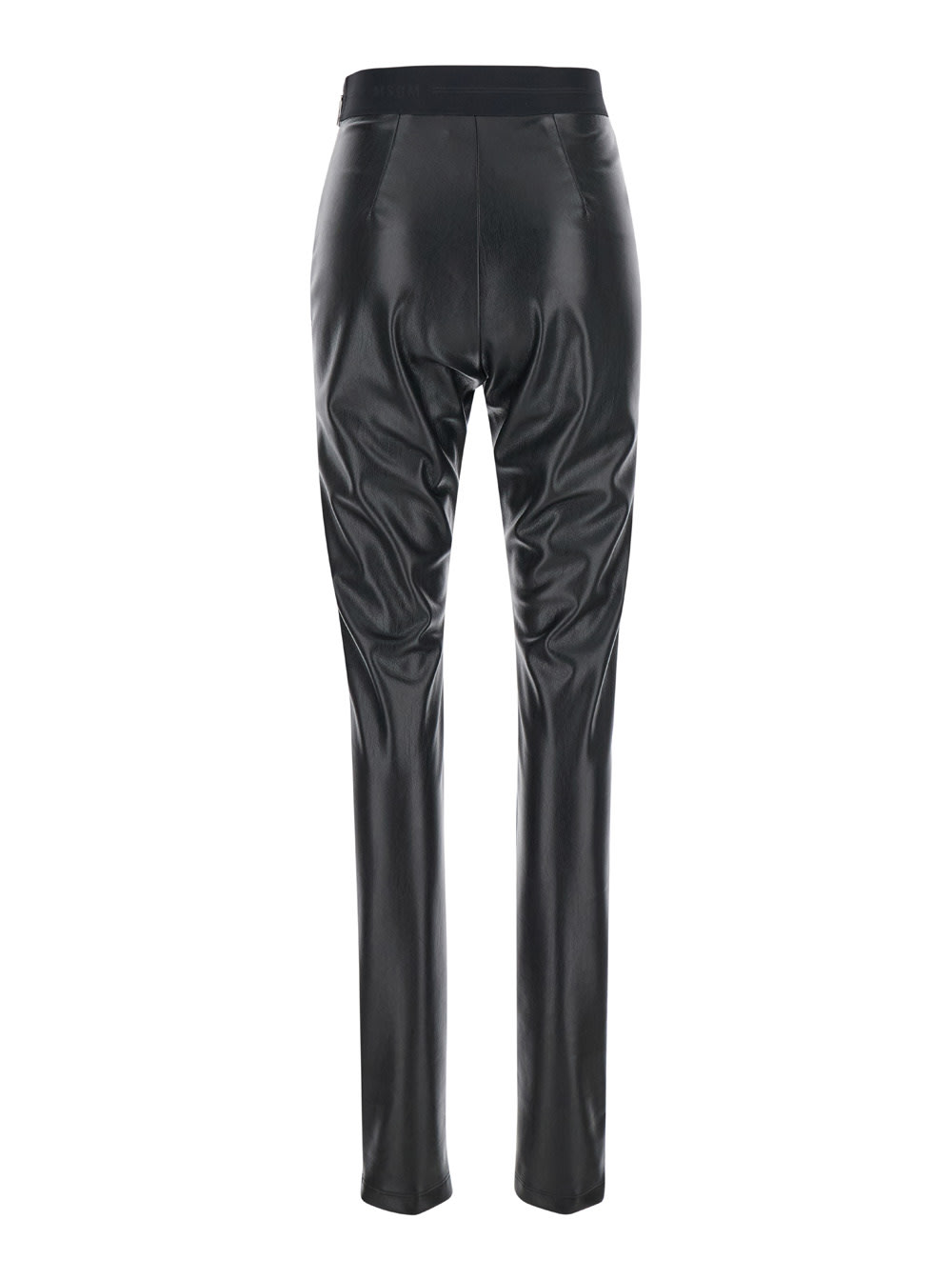 Shop Msgm Black Elastic High Waist Pants In Tech Fabric Woman