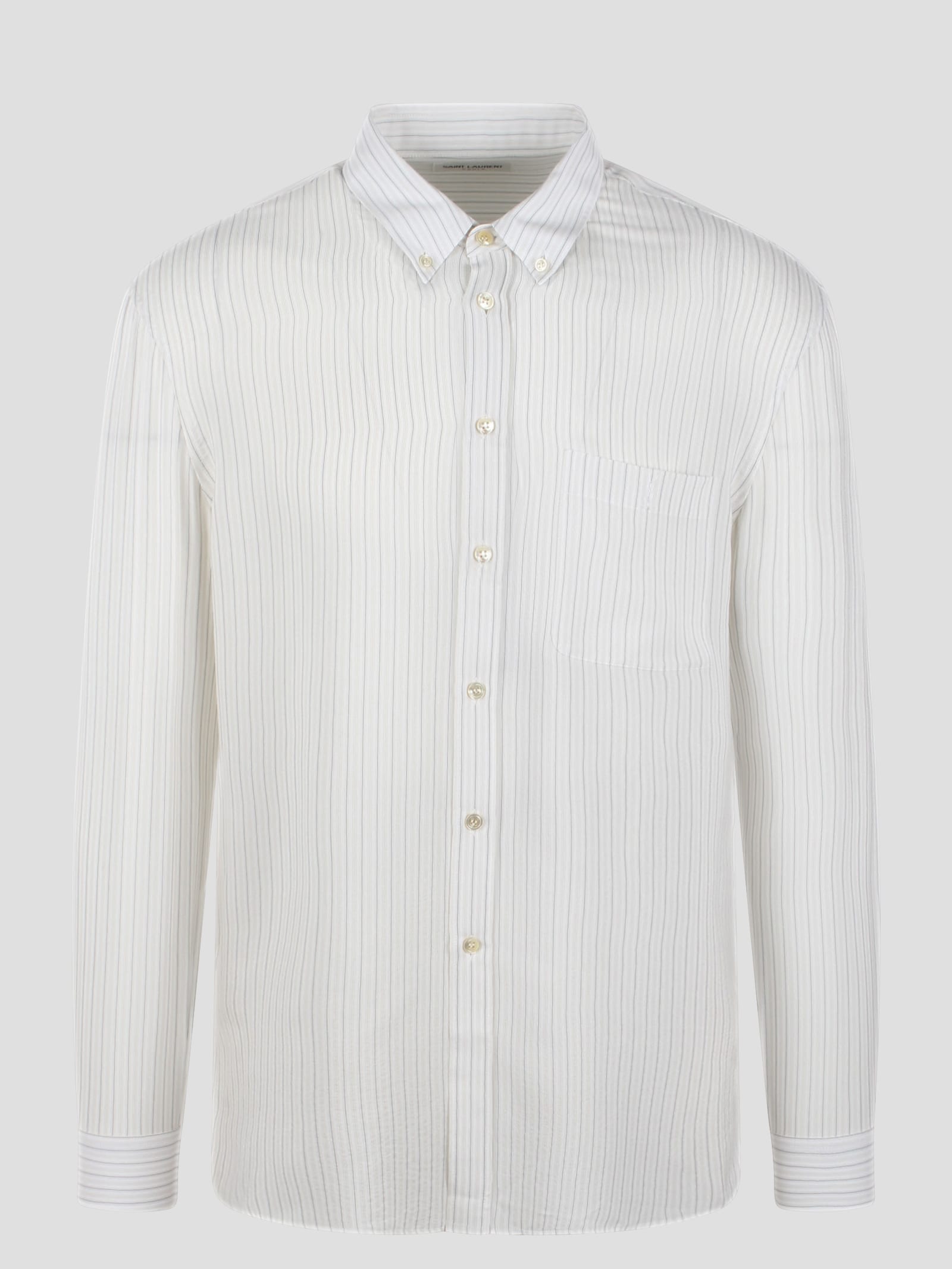 Saint Laurent Striped Silk Satin Cassandre Shirt In White