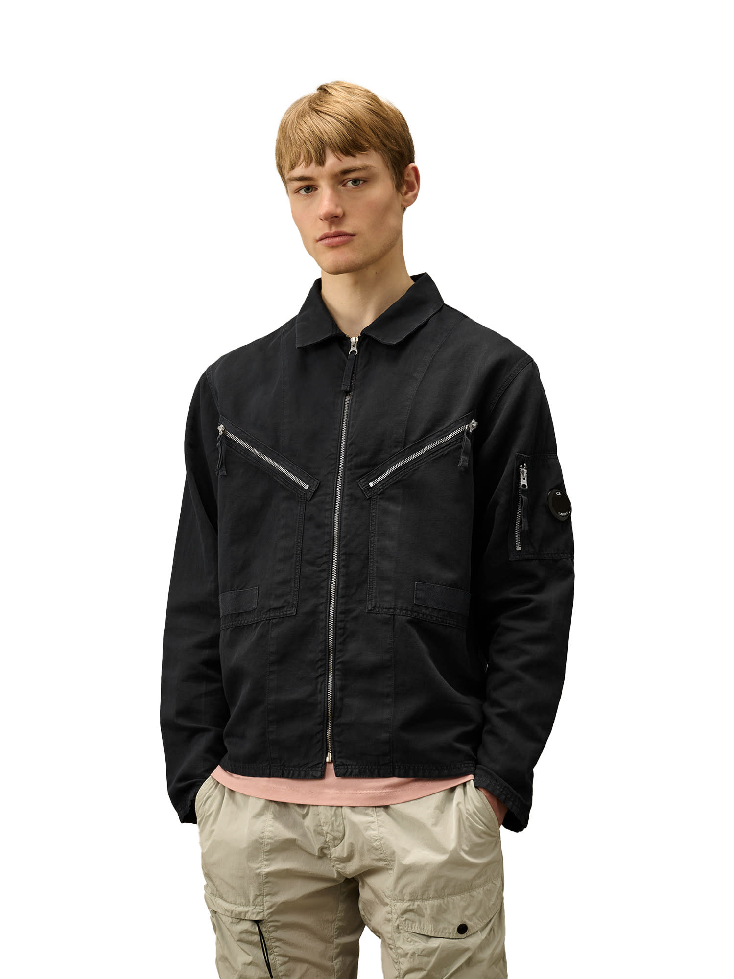 C.p. Company C.p.company Men Cotton And Linen Shirt With Zip Closure