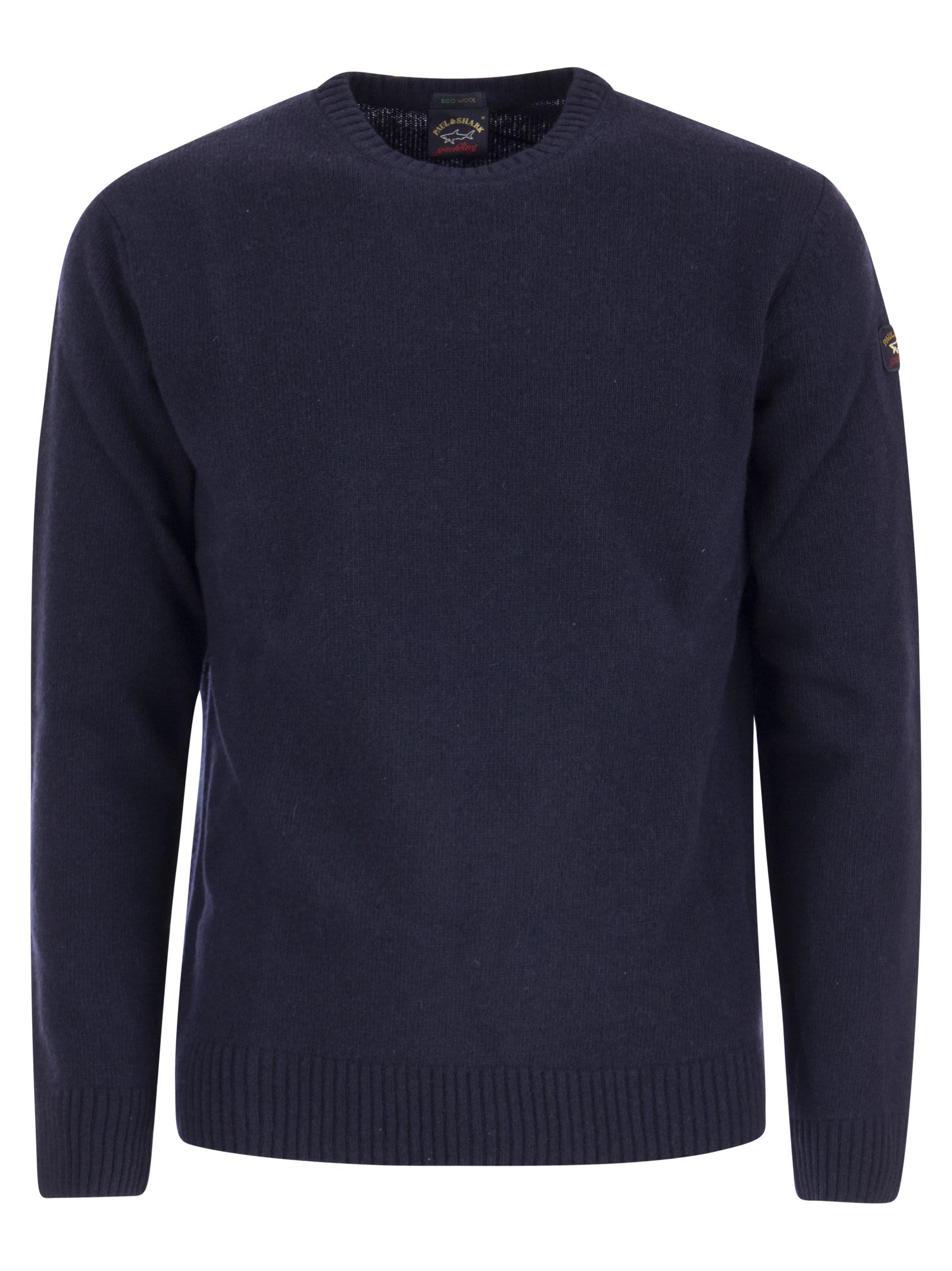 Paul&amp;shark Wool Crew Neck With Arm Patch In Blue