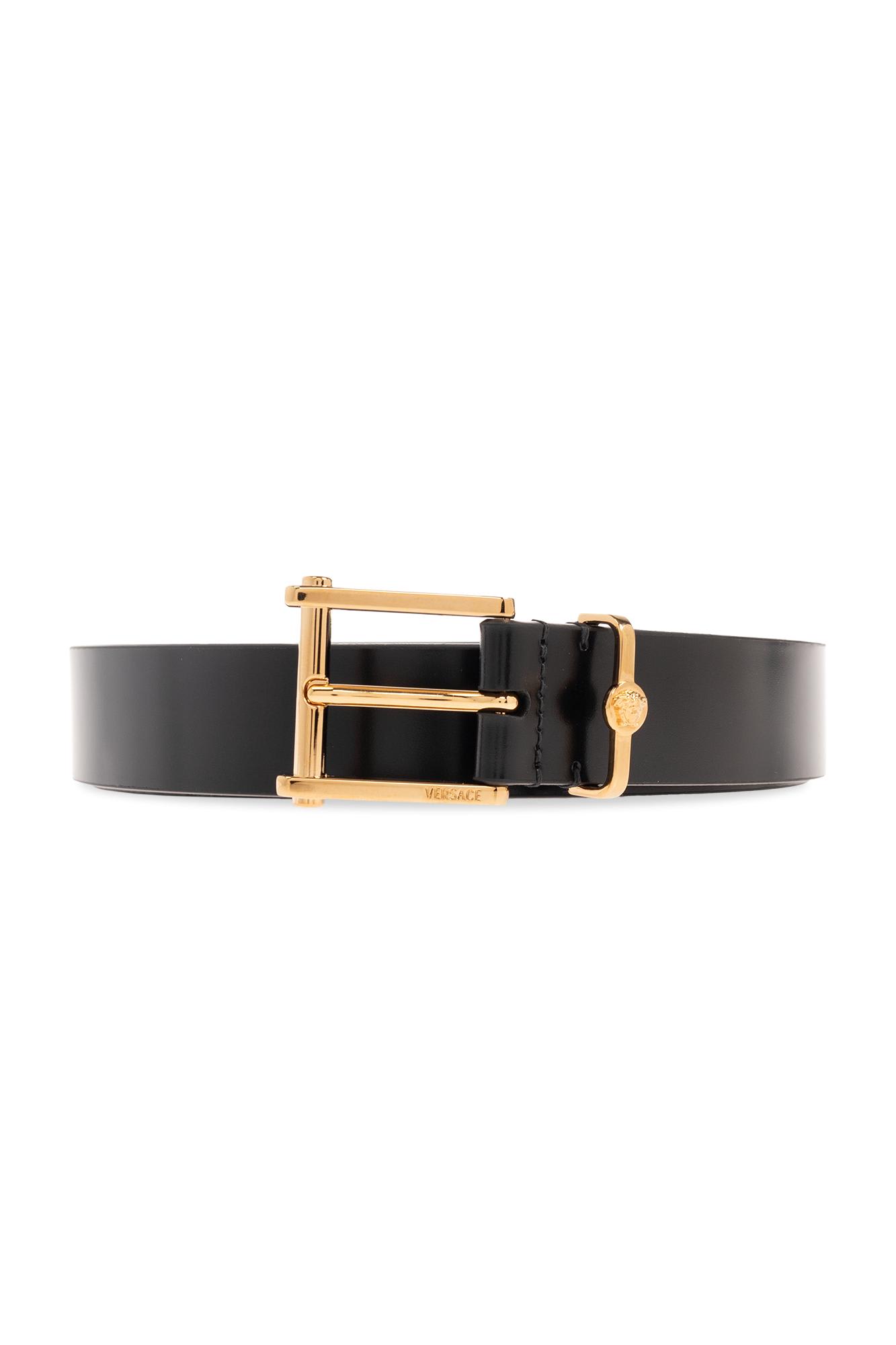 Shop Versace Leather Belt In V Nero Oro