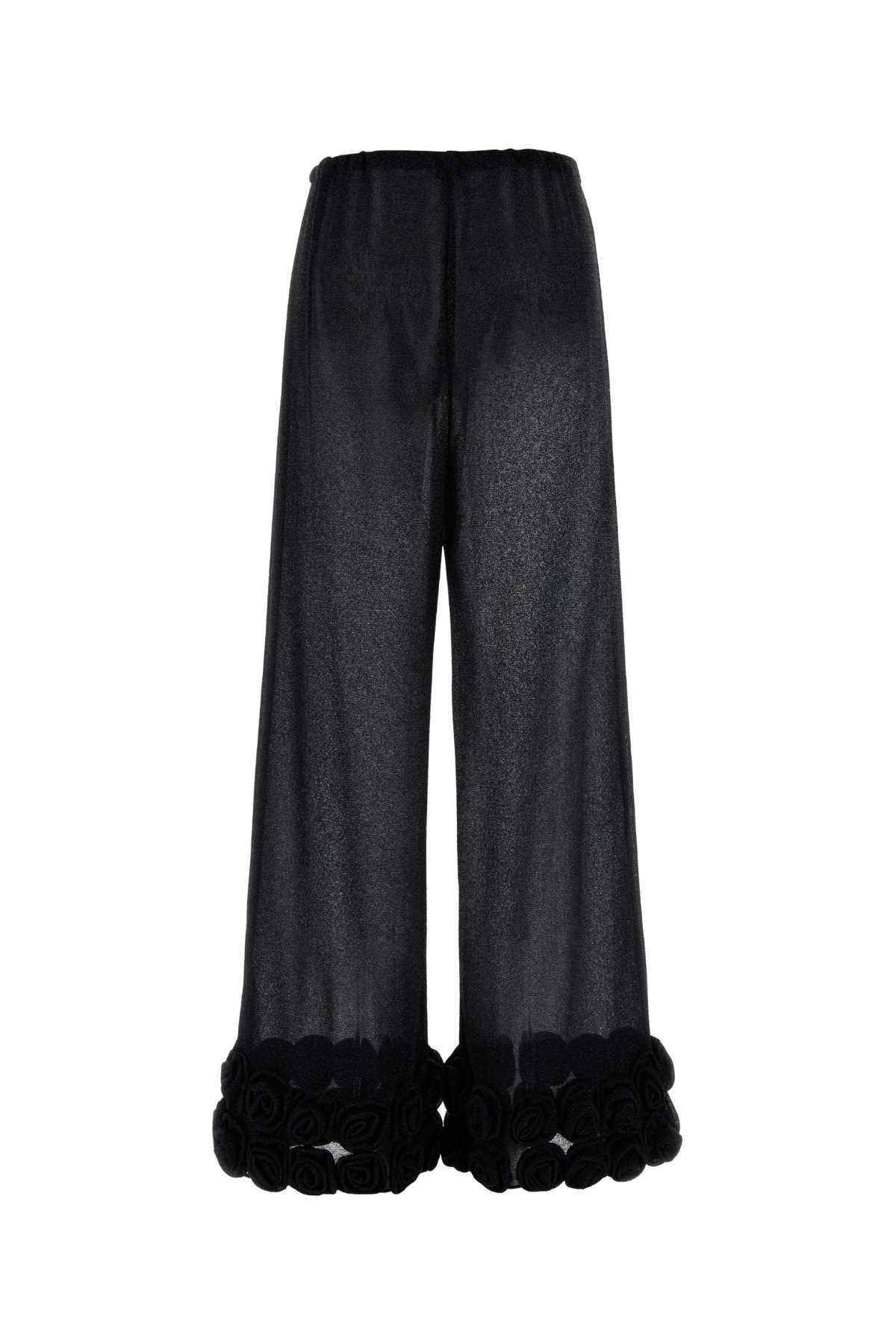 Oseree Feather-trimmed Velvet Wide-leg Pants In Black