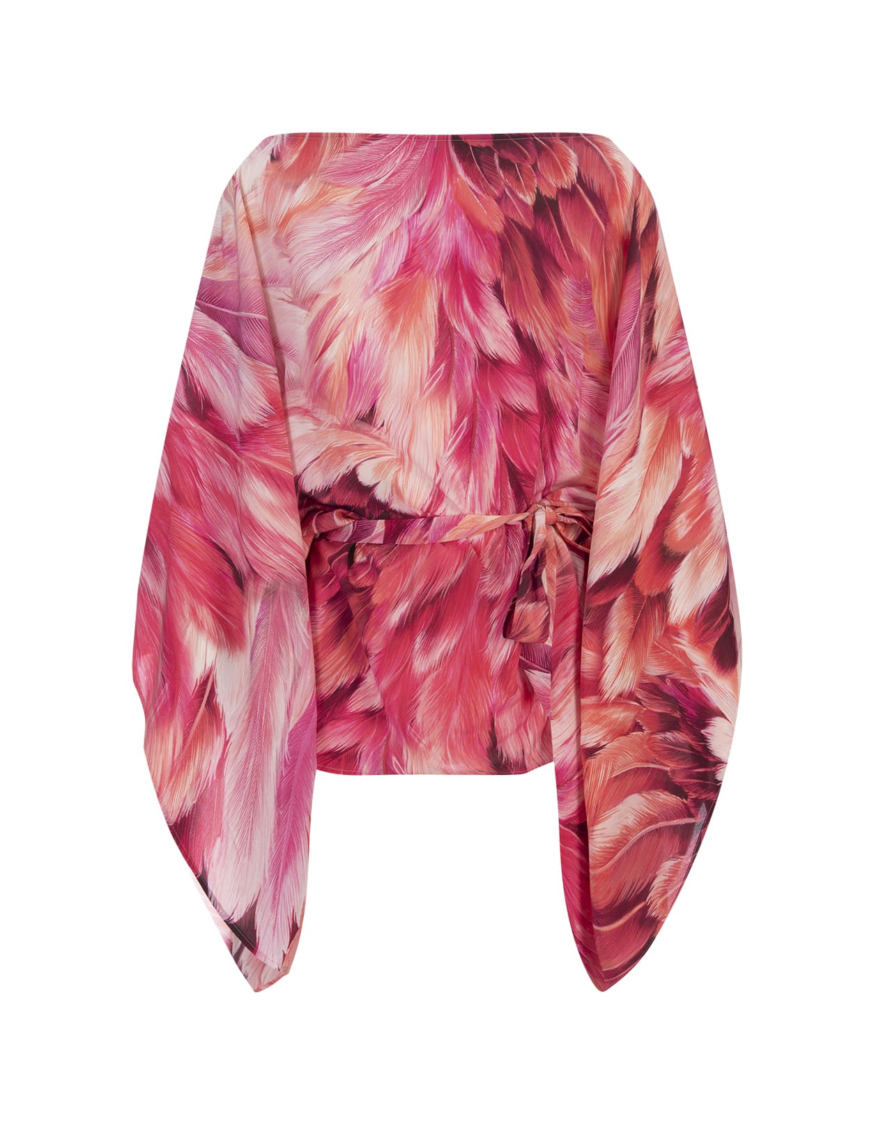Short Caftan With Plumage Print In Pink