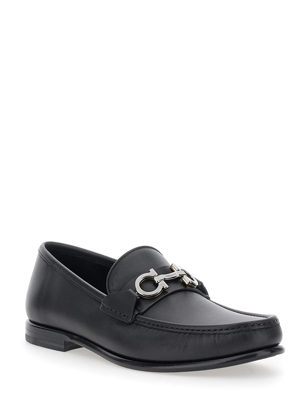 Ferragamo Gancini Ornament Loafers In Calf Leather In Black
