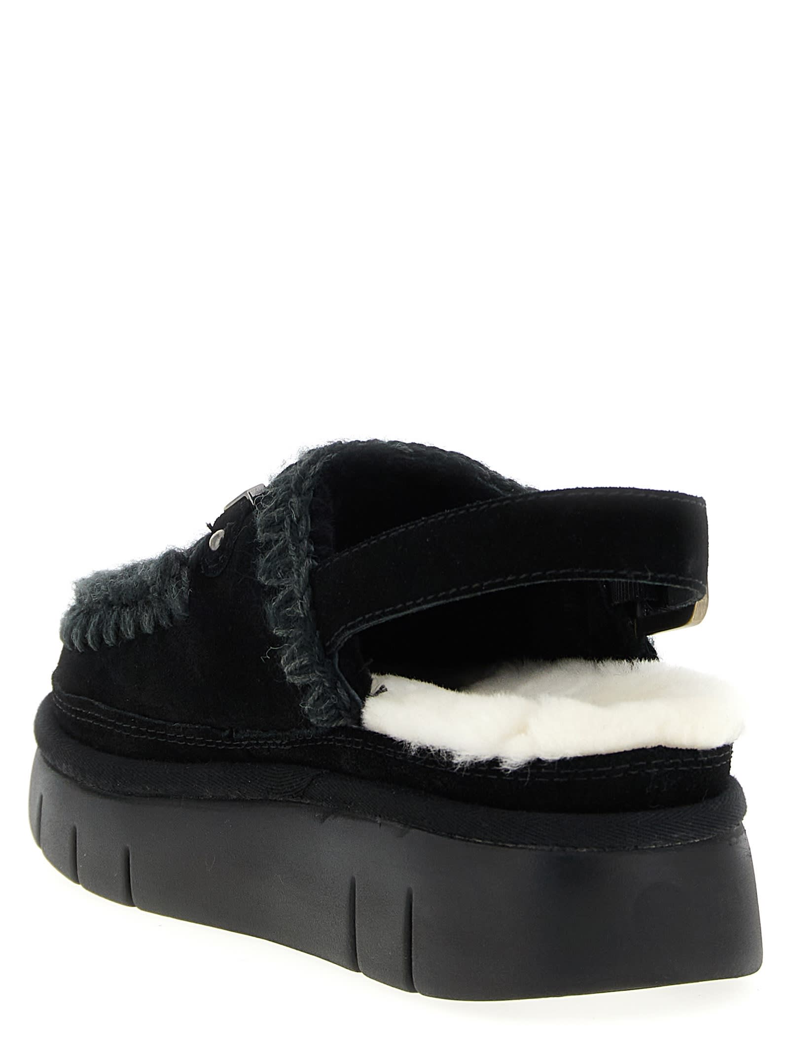 Mou Bounce Clog Back Strap Flat Shoes Black In Black