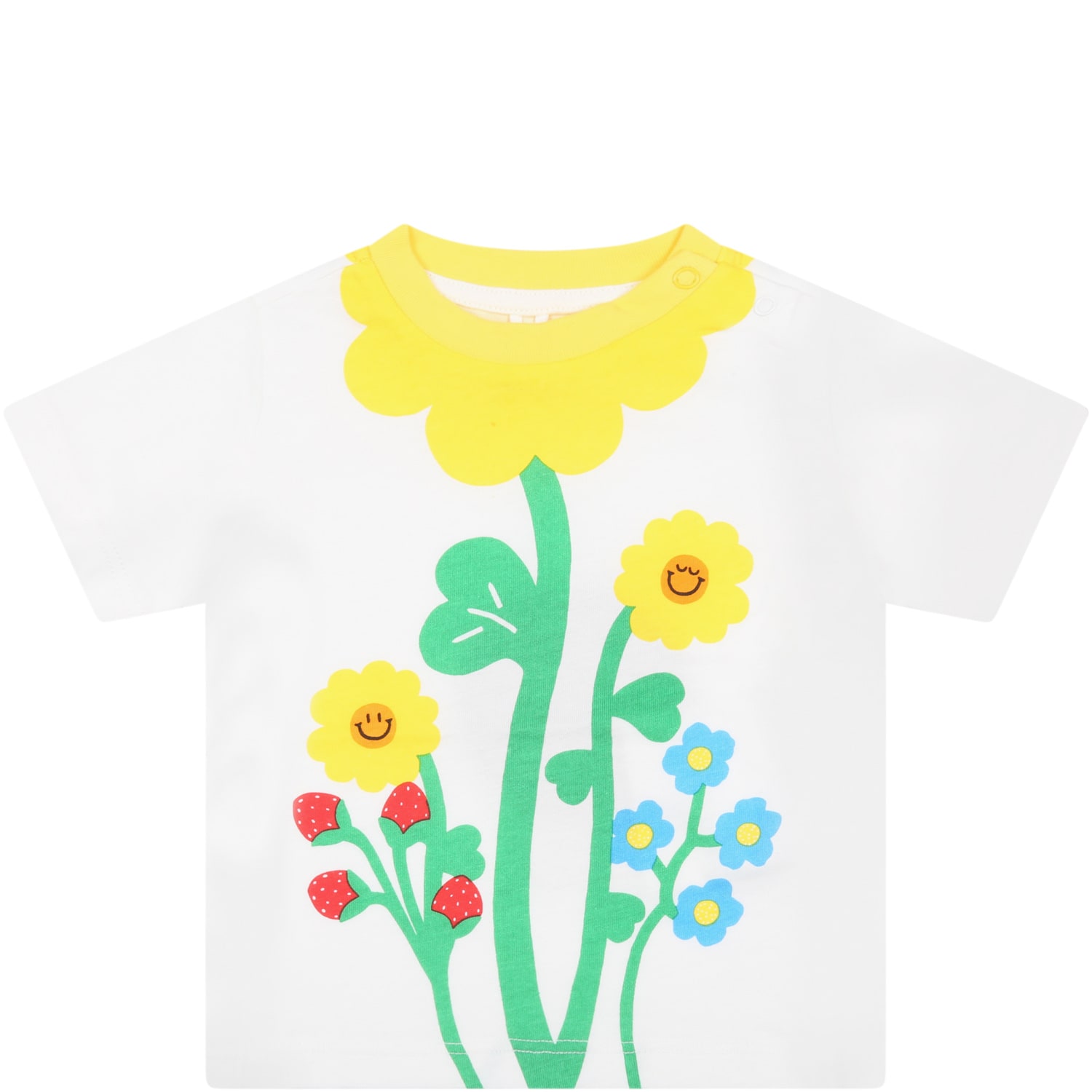 Stella McCartney Kids White T-shirt For Baby Girl With Colorful Flowers