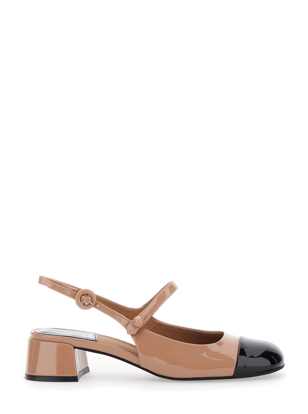 cou-cou Beige Slingback Pumps With Low Block Heel And Contrasting Toe In Leather Woman