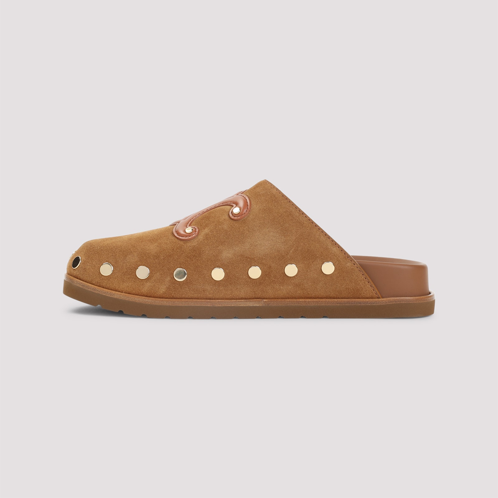 Celine Triomphe Wedge Mules Women In Brown