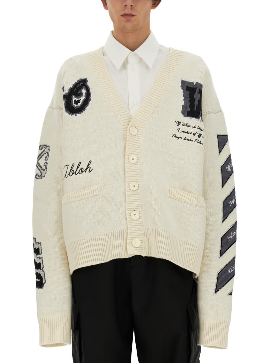 Shop Off-white Varsity Cardigan In Beige