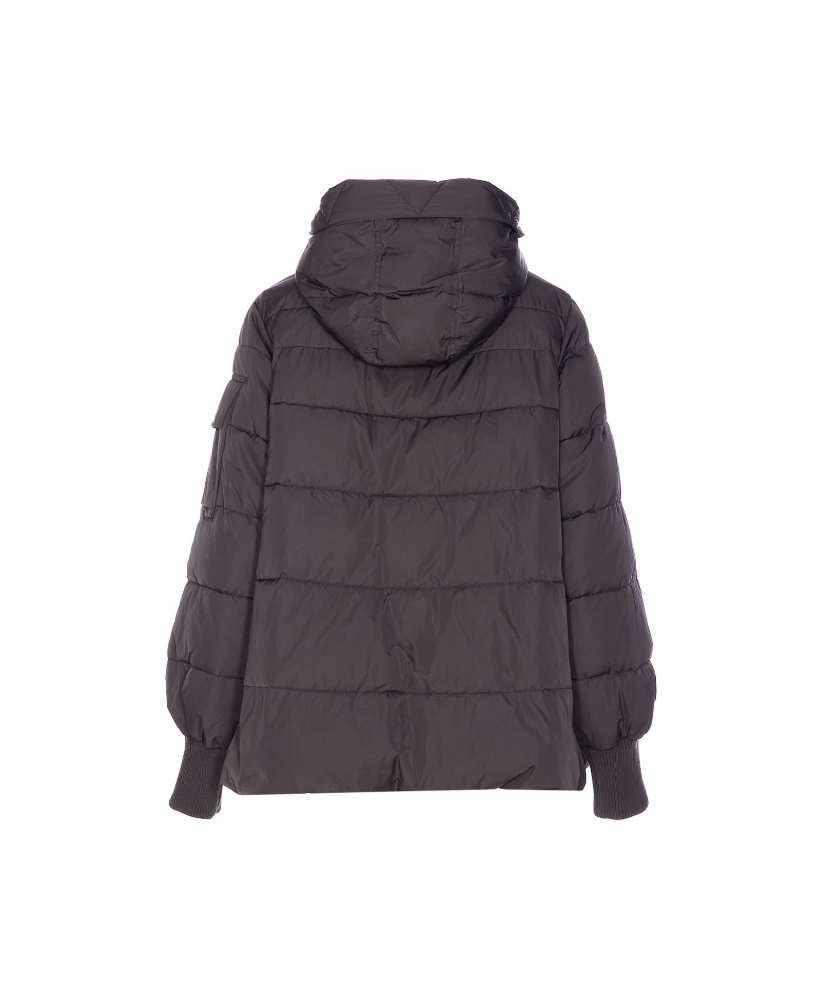 Pinko Puffer Jacket With Hood And Horizontal Quilting In Black