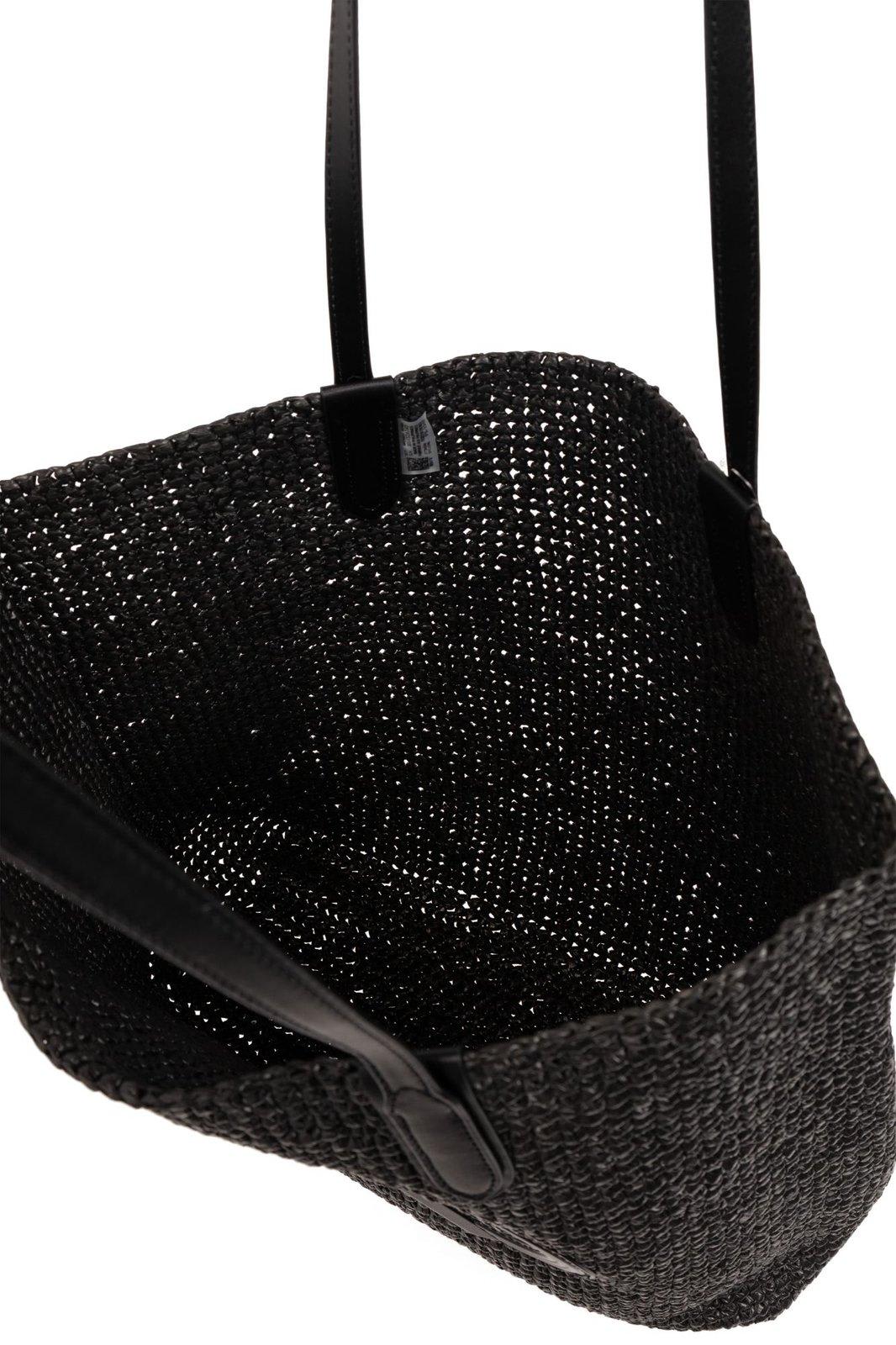 Shop Michael Kors Eliza Extra-large Empire Logo Straw Tote Bag In Nero
